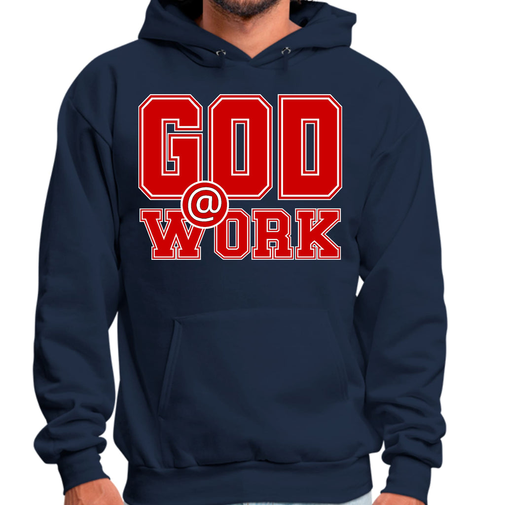 Mens Graphic Hoodie God @ Work Red and White Print