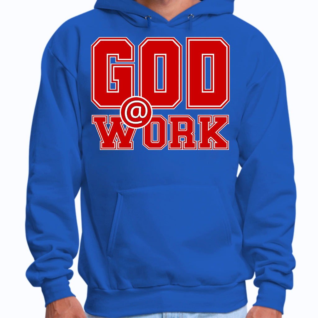 Mens Graphic Hoodie God @ Work Red and White Print