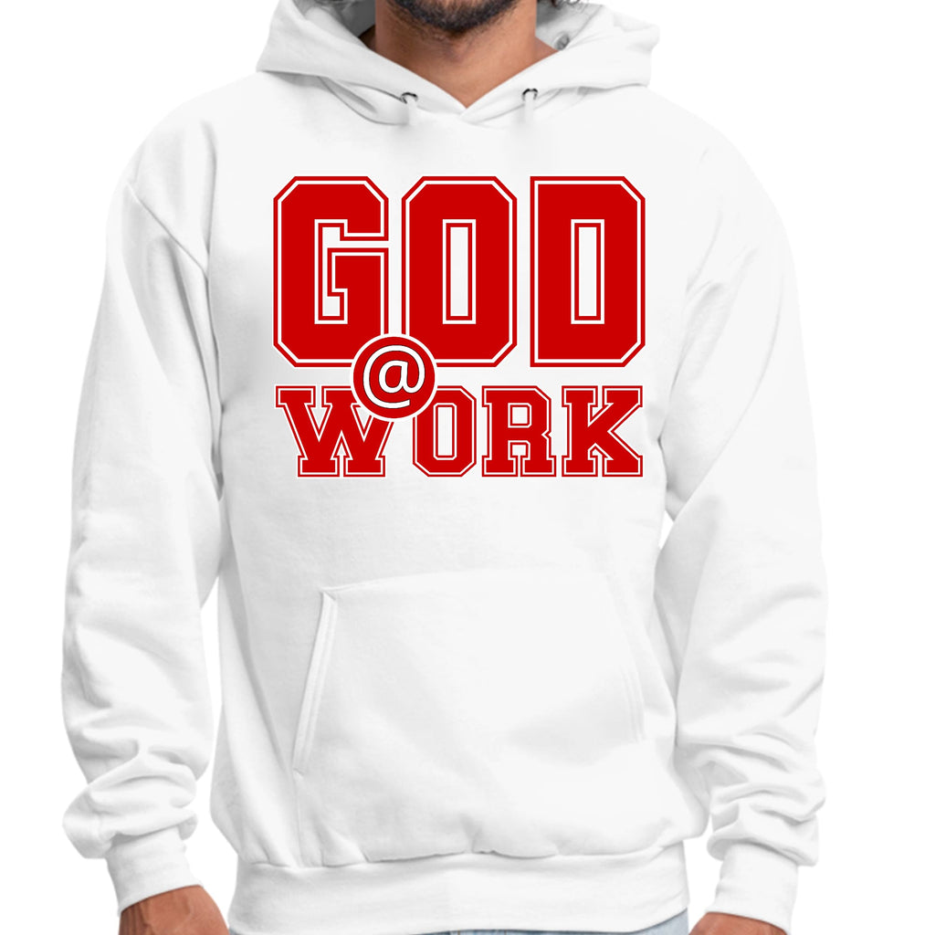 Mens Graphic Hoodie God @ Work Red and White Print
