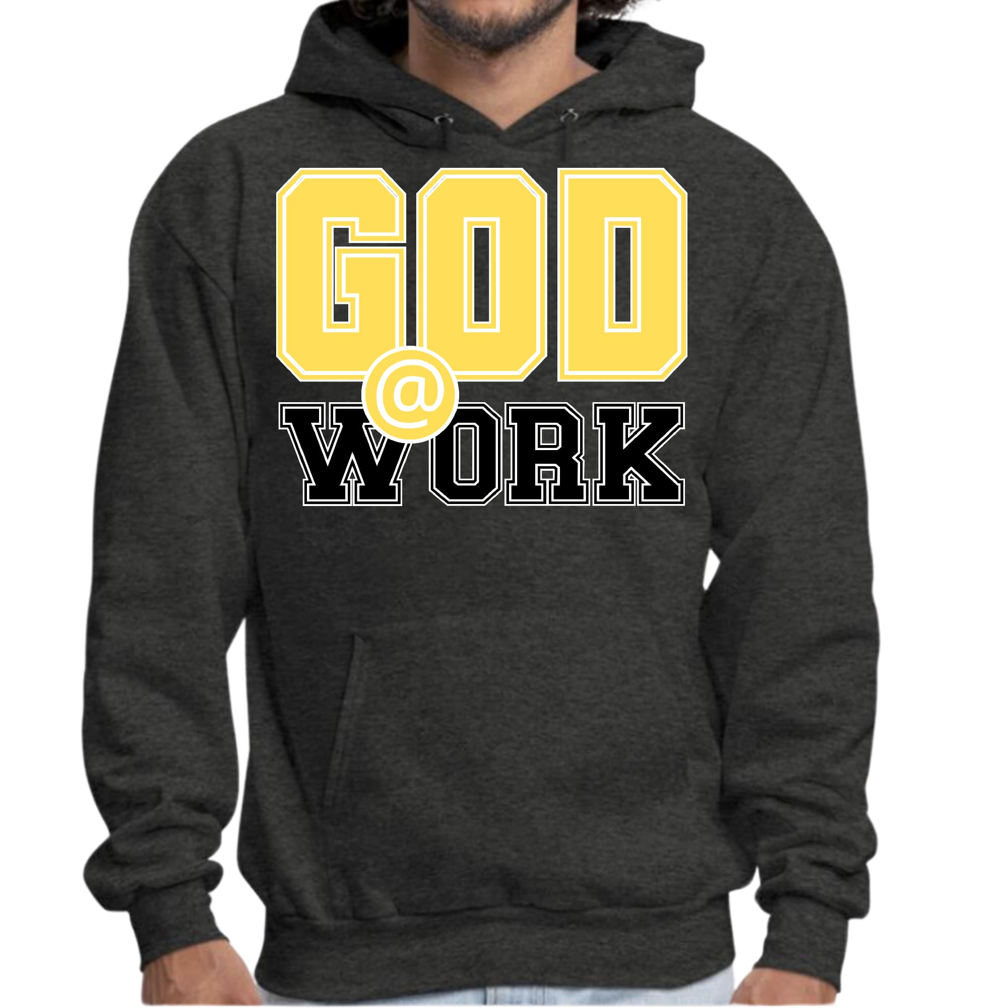 Mens Graphic Hoodie God @ Work Yellow and Black Print