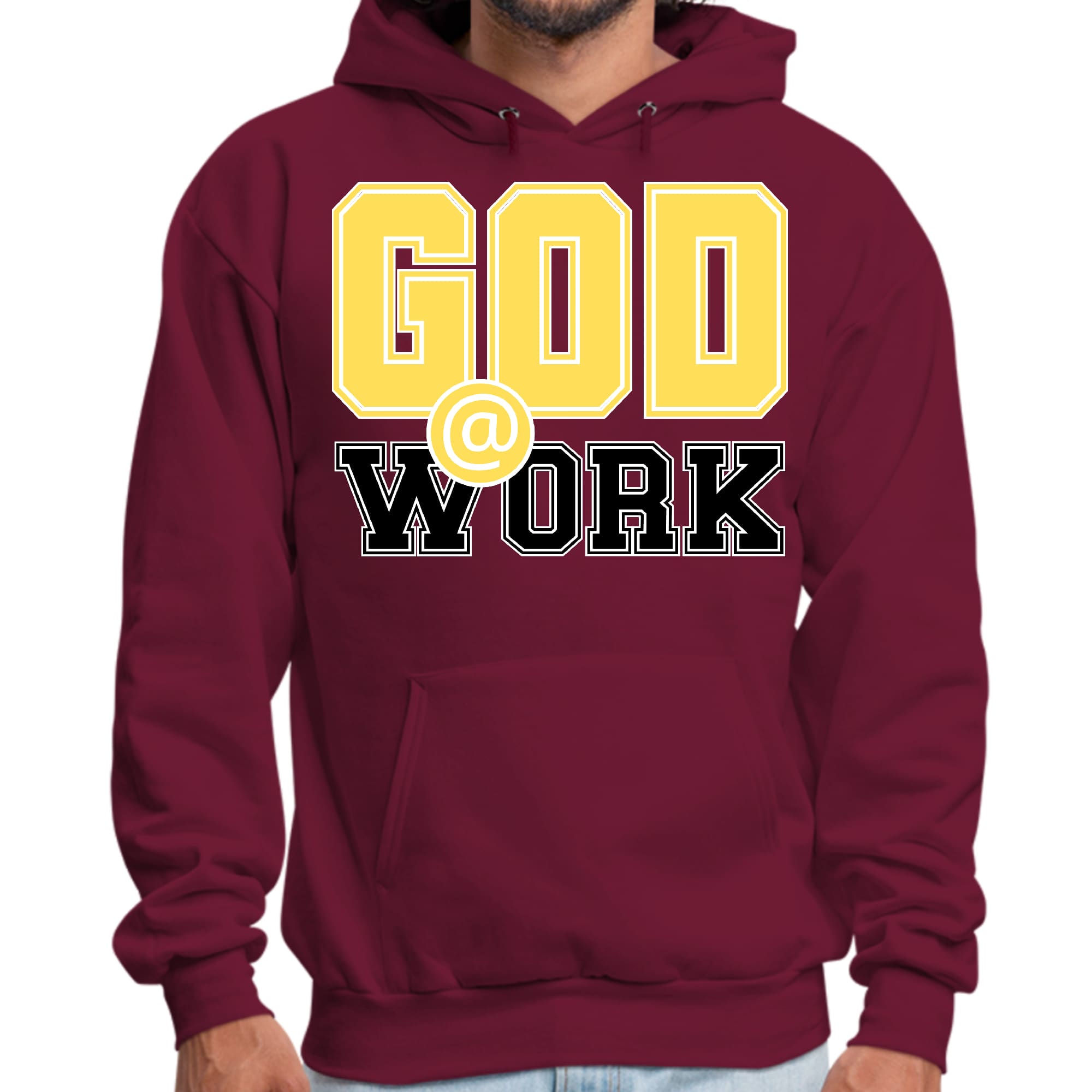Mens Graphic Hoodie God @ Work Yellow and Black Print