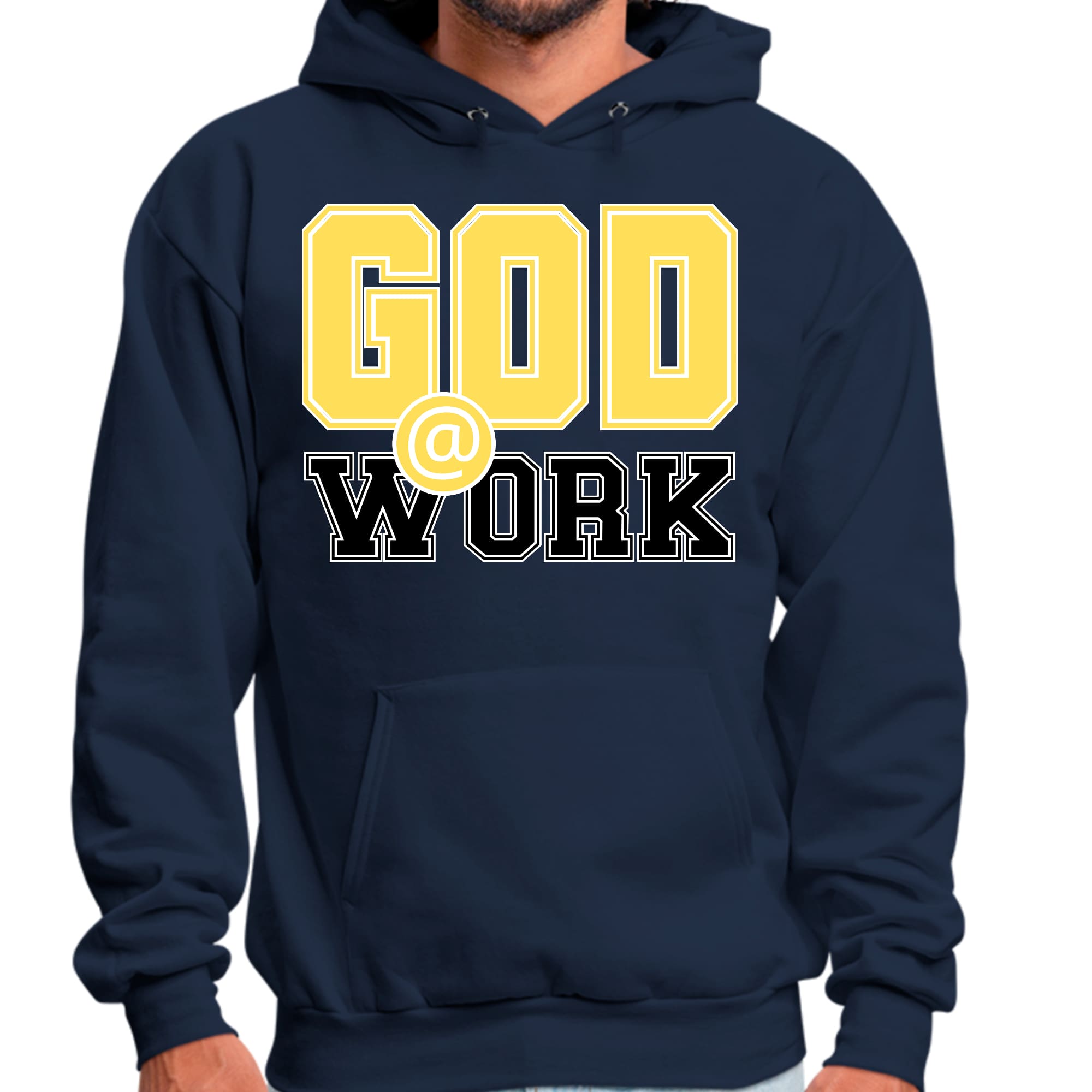 Mens Graphic Hoodie God @ Work Yellow and Black Print