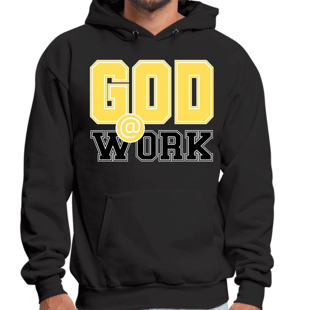 Mens Graphic Hoodie God @ Work Yellow and Black Print