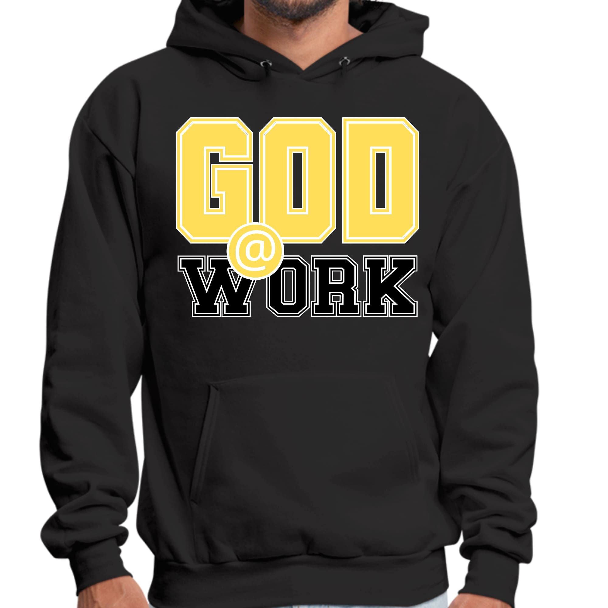 Mens Graphic Hoodie God @ Work Yellow and Black Print