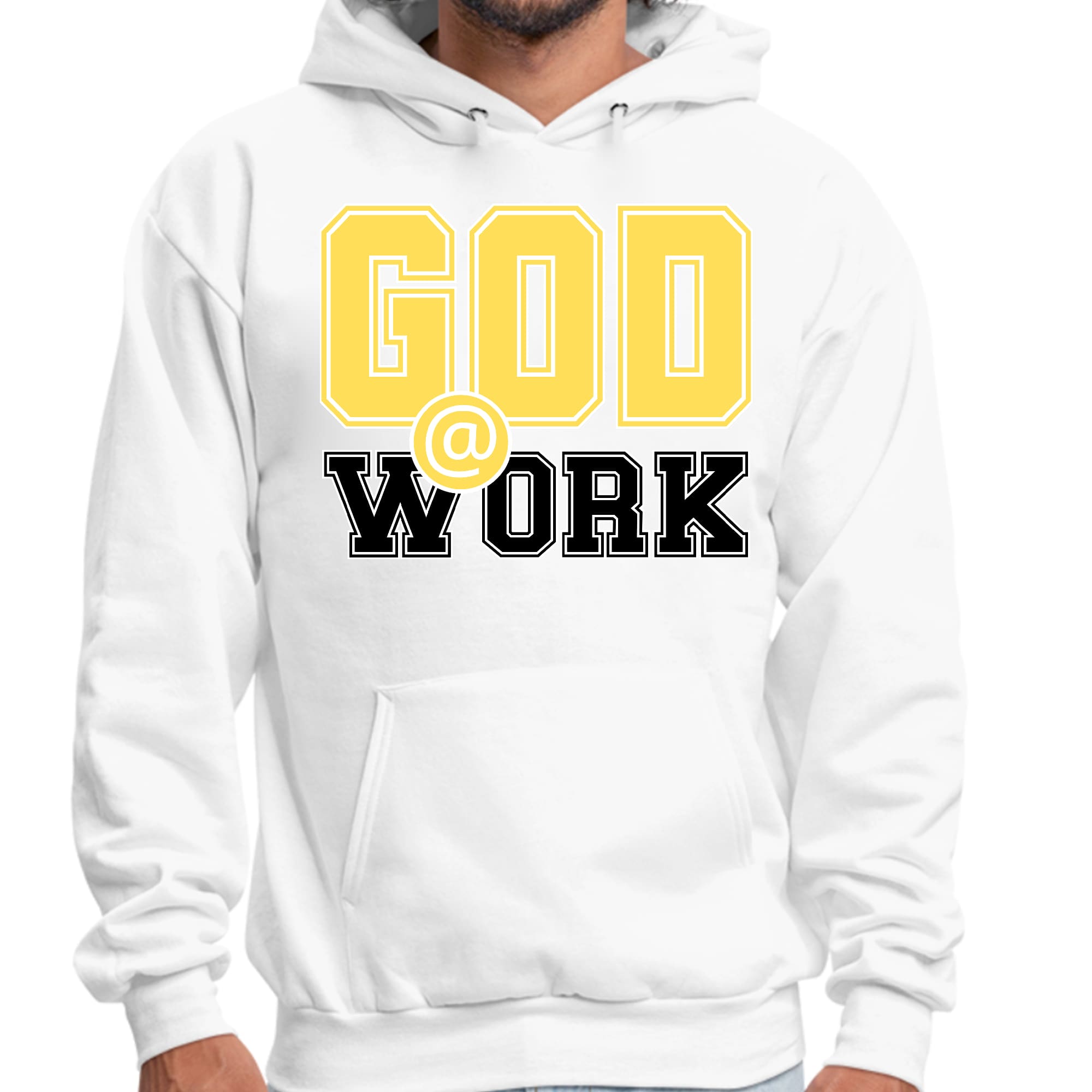 Mens Graphic Hoodie God @ Work Yellow and Black Print