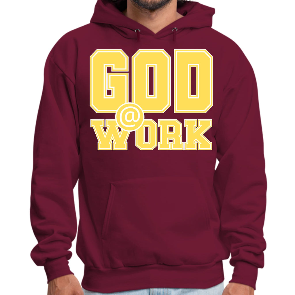 Mens Graphic Hoodie God @ Work Yellow and White Print