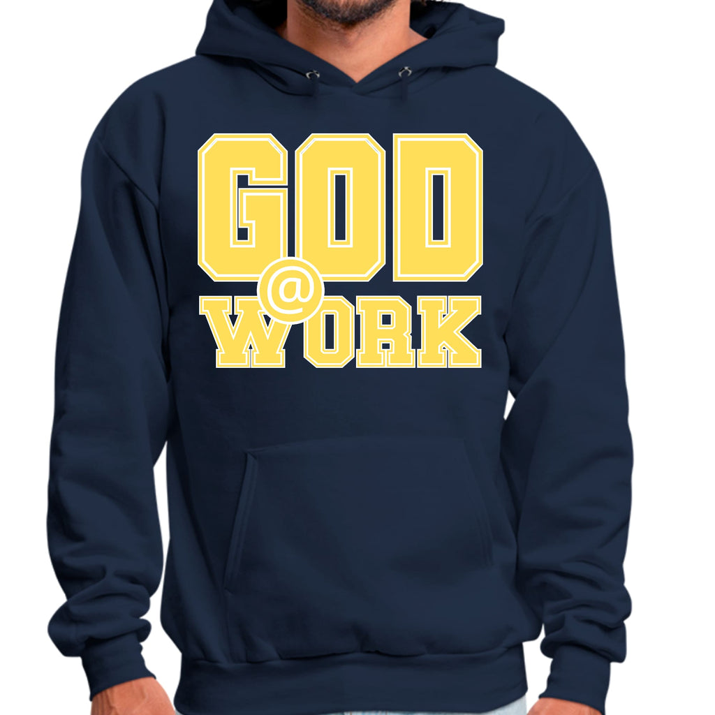 Mens Graphic Hoodie God @ Work Yellow and White Print