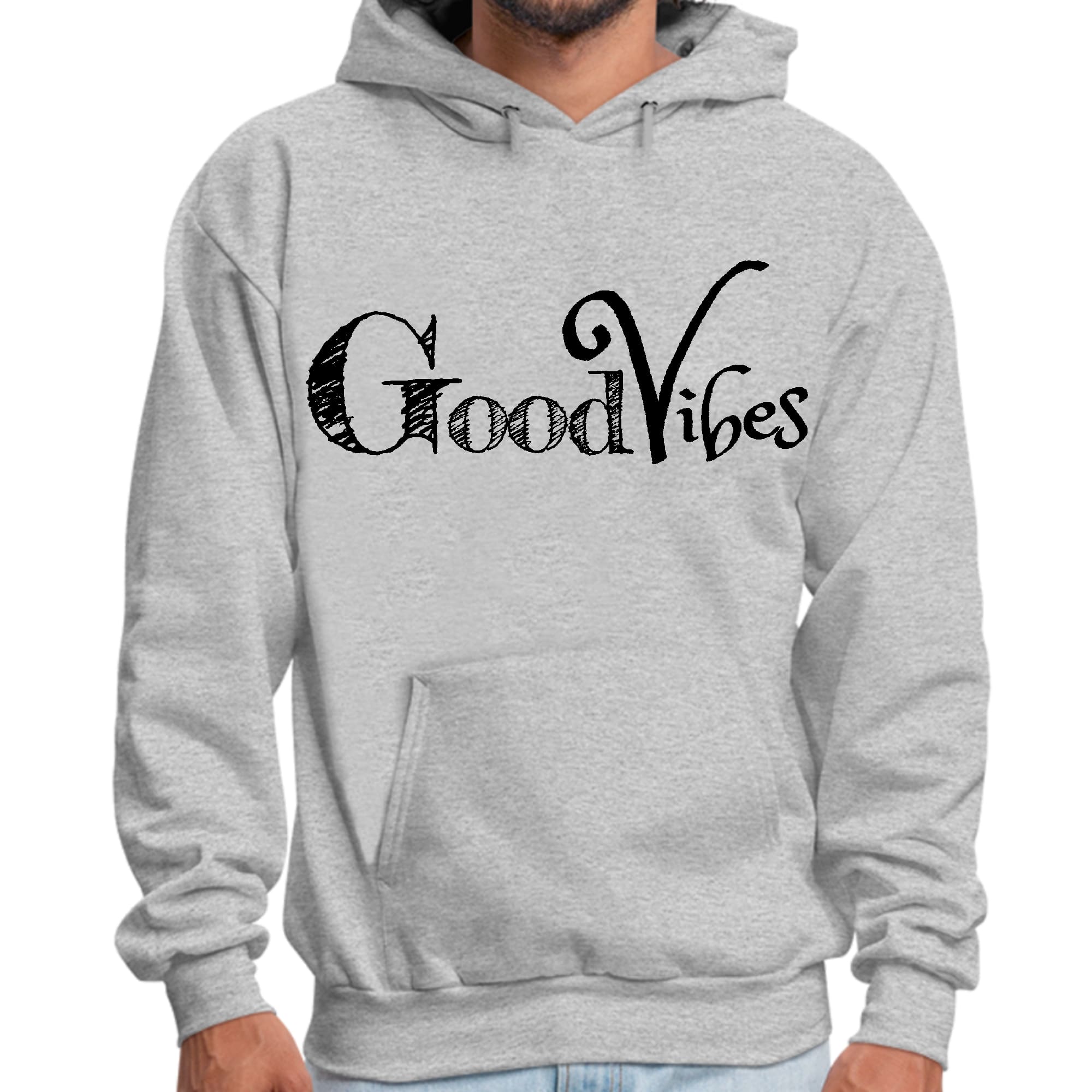 Mens Graphic Hoodie Good Vibes Black Print