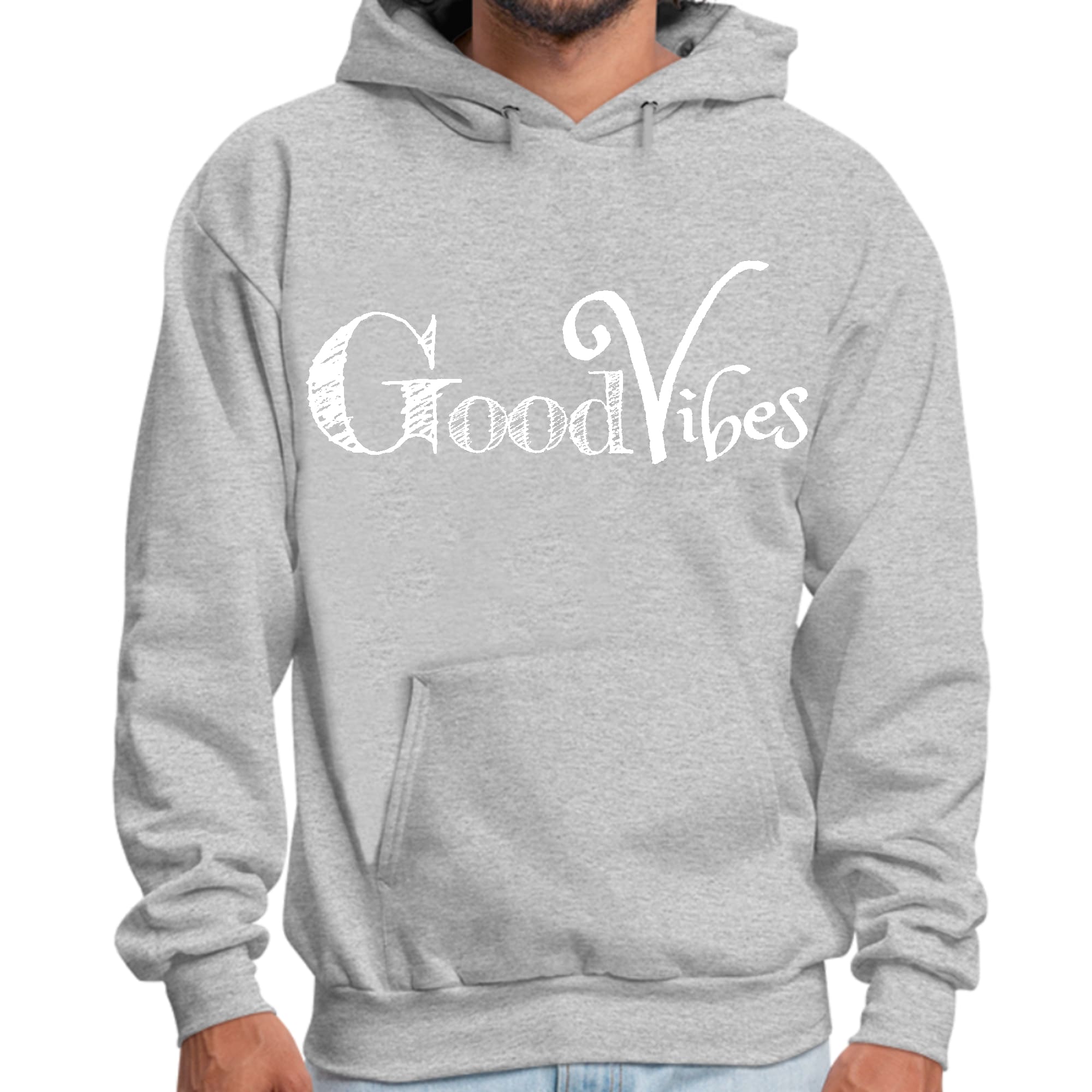 Mens Graphic Hoodie Good Vibes White Print
