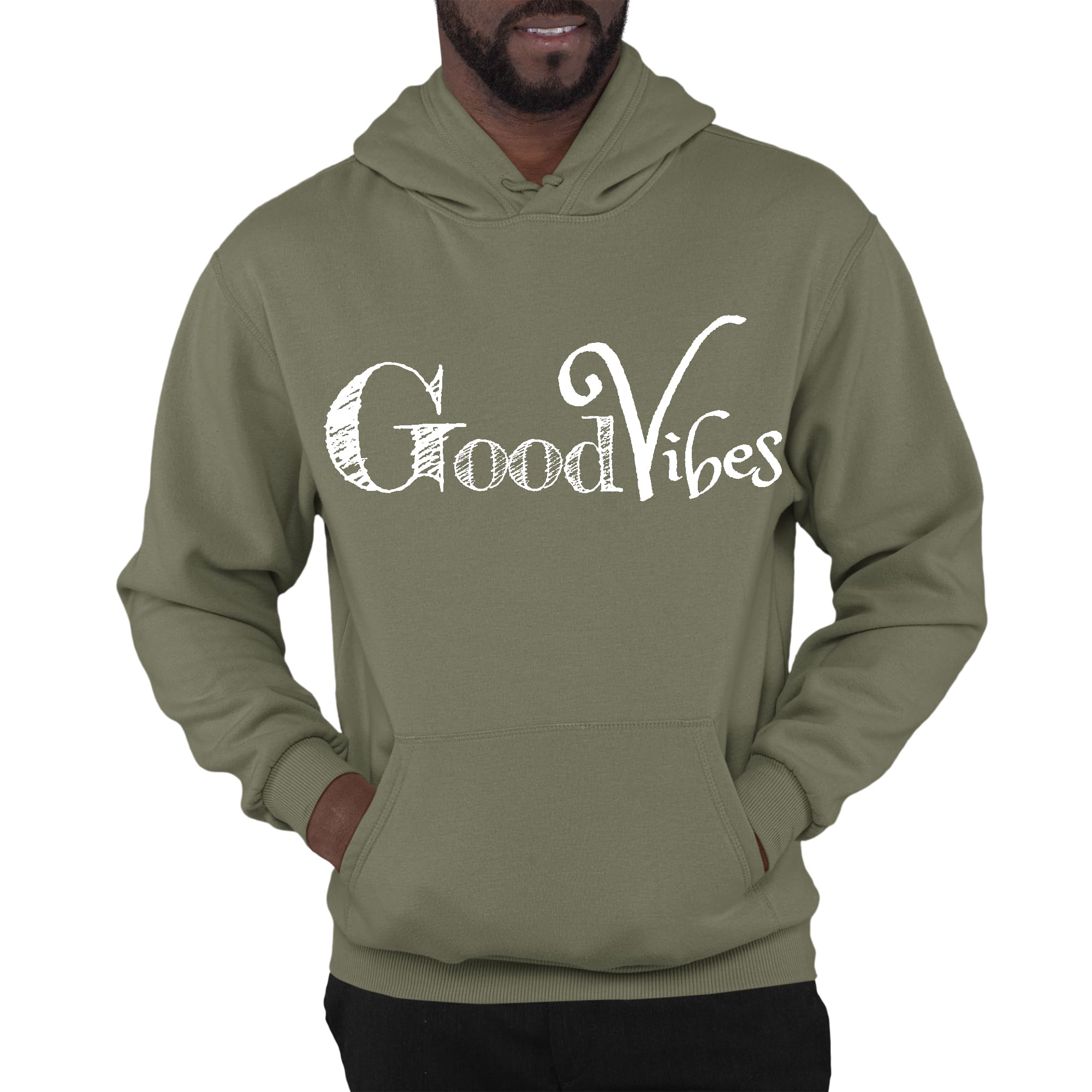 Mens Graphic Hoodie Good Vibes White Print