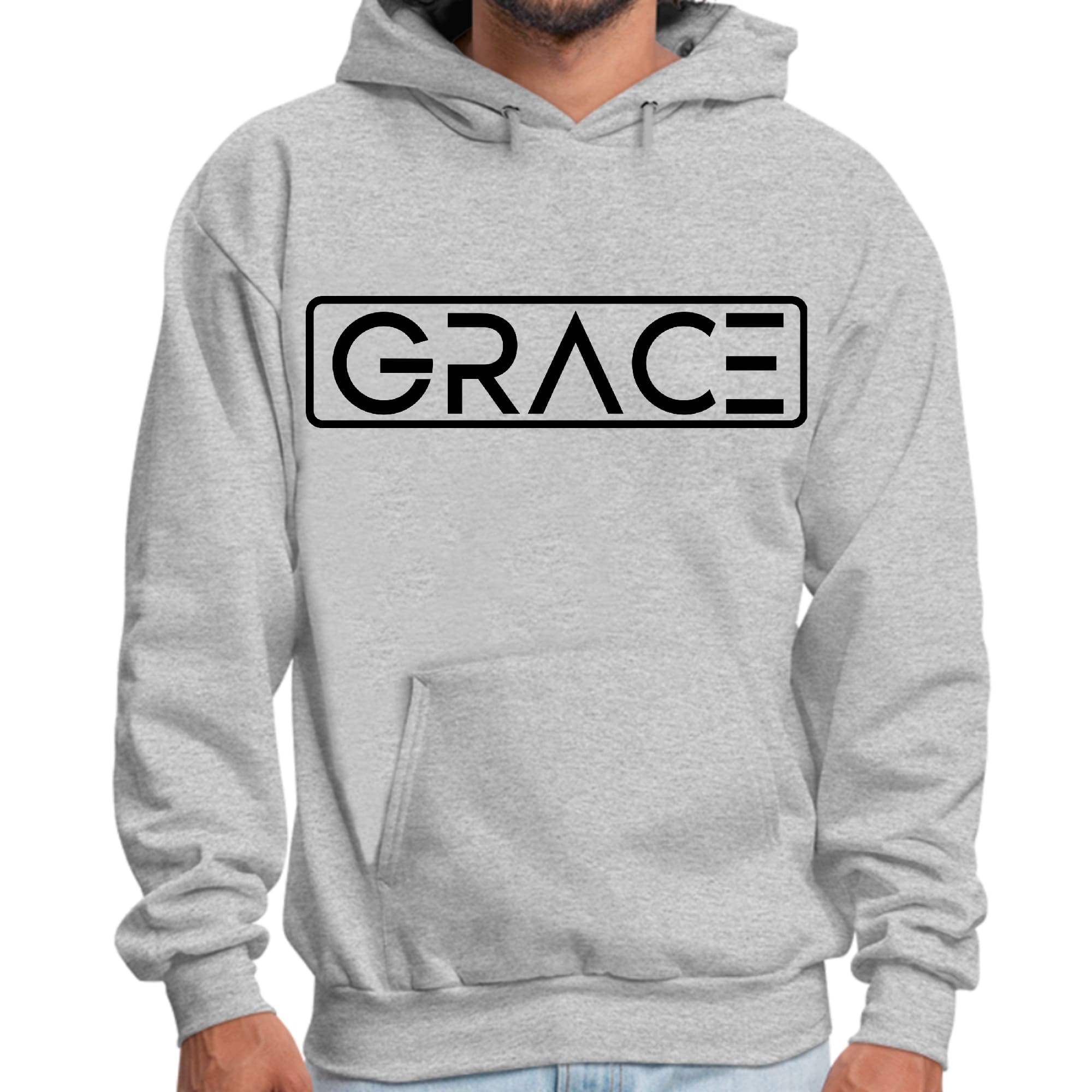 Mens Graphic Hoodie Grace Christian Black Illustration