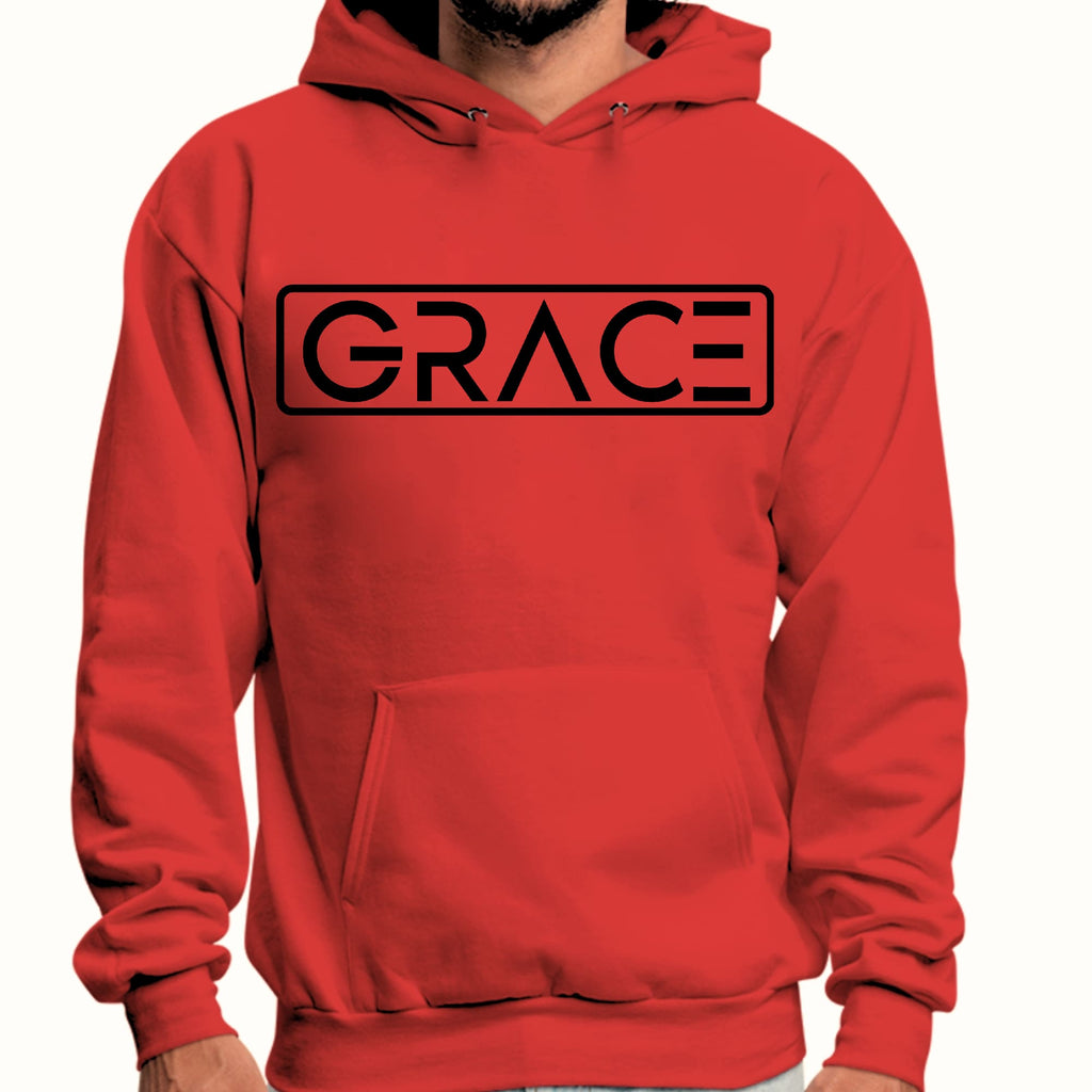 Mens Graphic Hoodie Grace Christian Black Illustration
