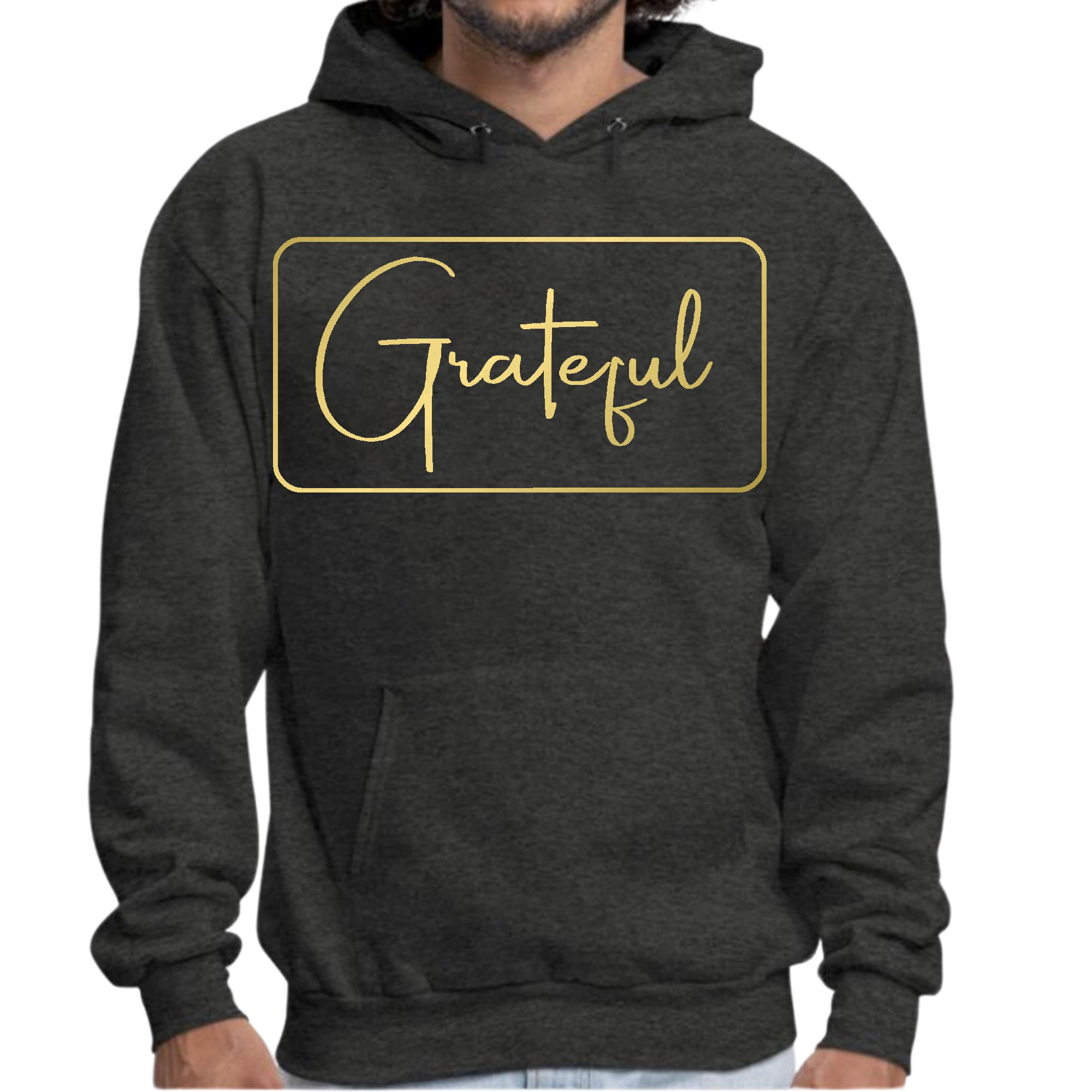Mens Graphic Hoodie Grateful - Metallic Gold Illustration