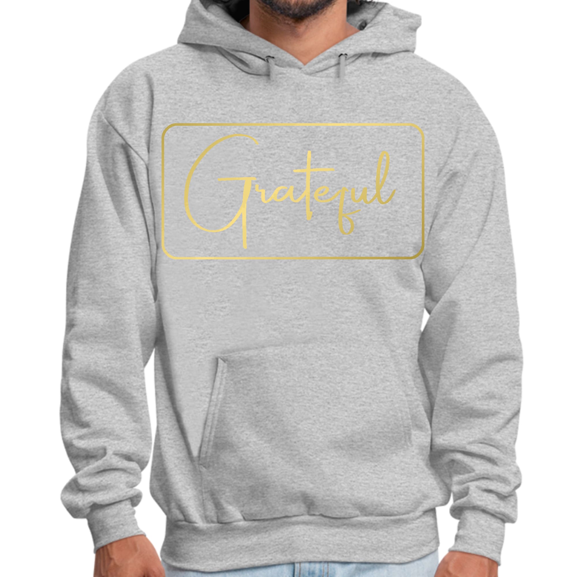Mens Graphic Hoodie Grateful - Metallic Gold Illustration