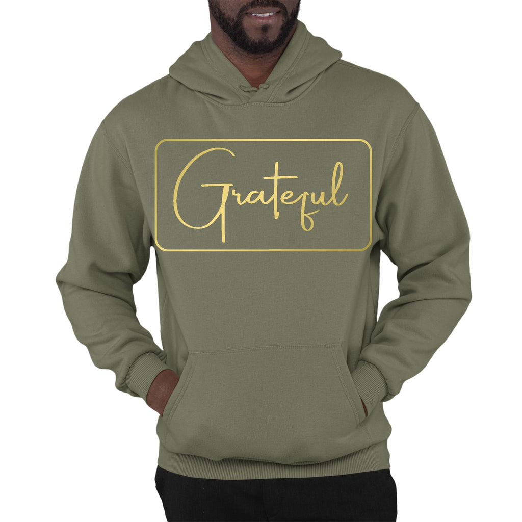 Mens Graphic Hoodie Grateful - Metallic Gold Illustration