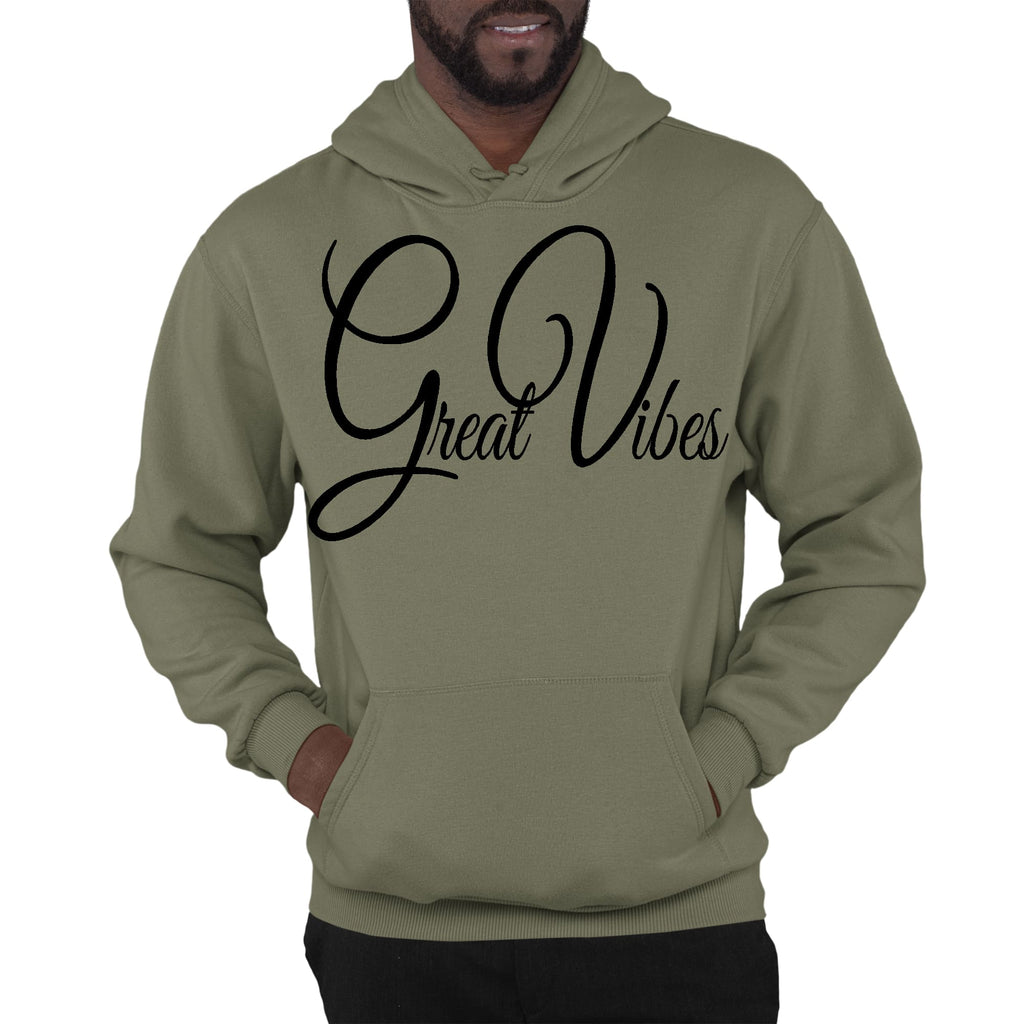 Mens Graphic Hoodie Great Vibes Black Illustration