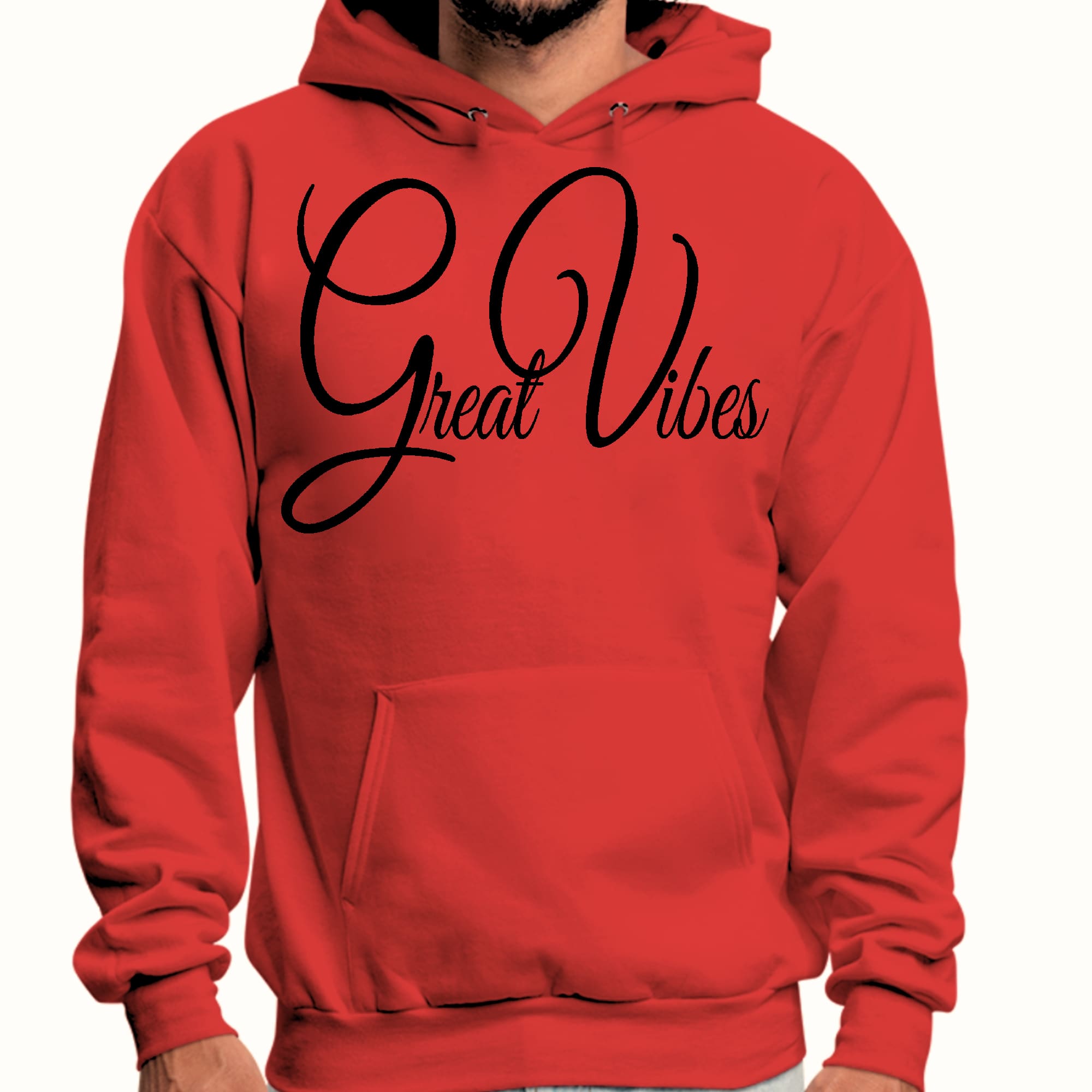 Mens Graphic Hoodie Great Vibes Black Illustration