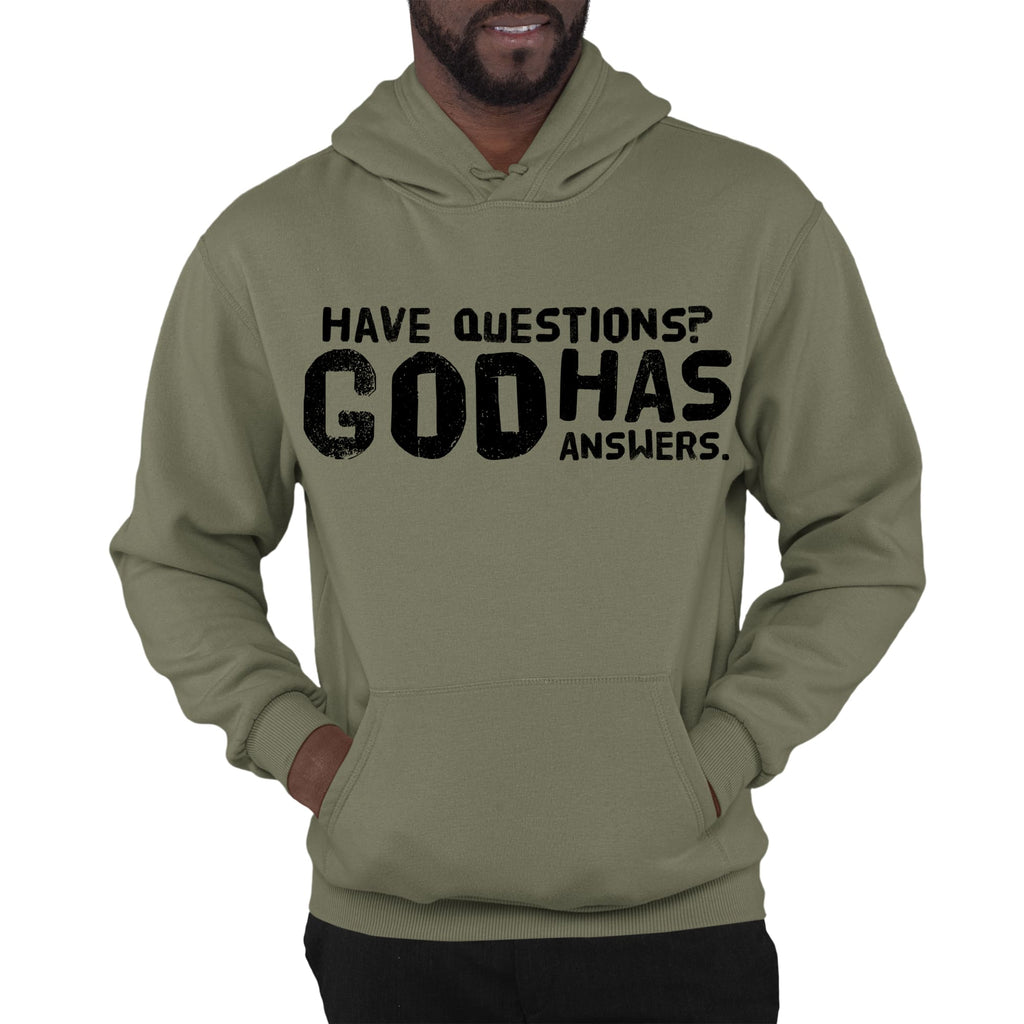 Mens Graphic Hoodie have Questions God has Answers Black Illustration