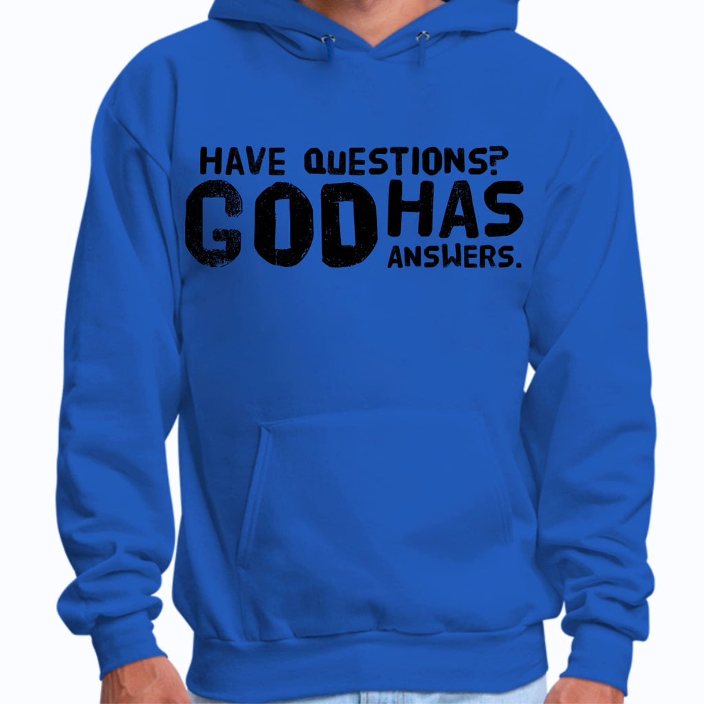 Mens Graphic Hoodie have Questions God has Answers Black Illustration