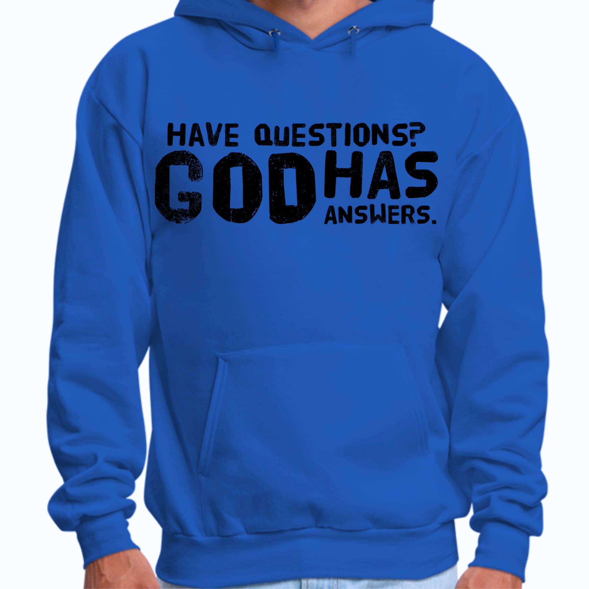 Mens Graphic Hoodie have Questions God has Answers Black Illustration