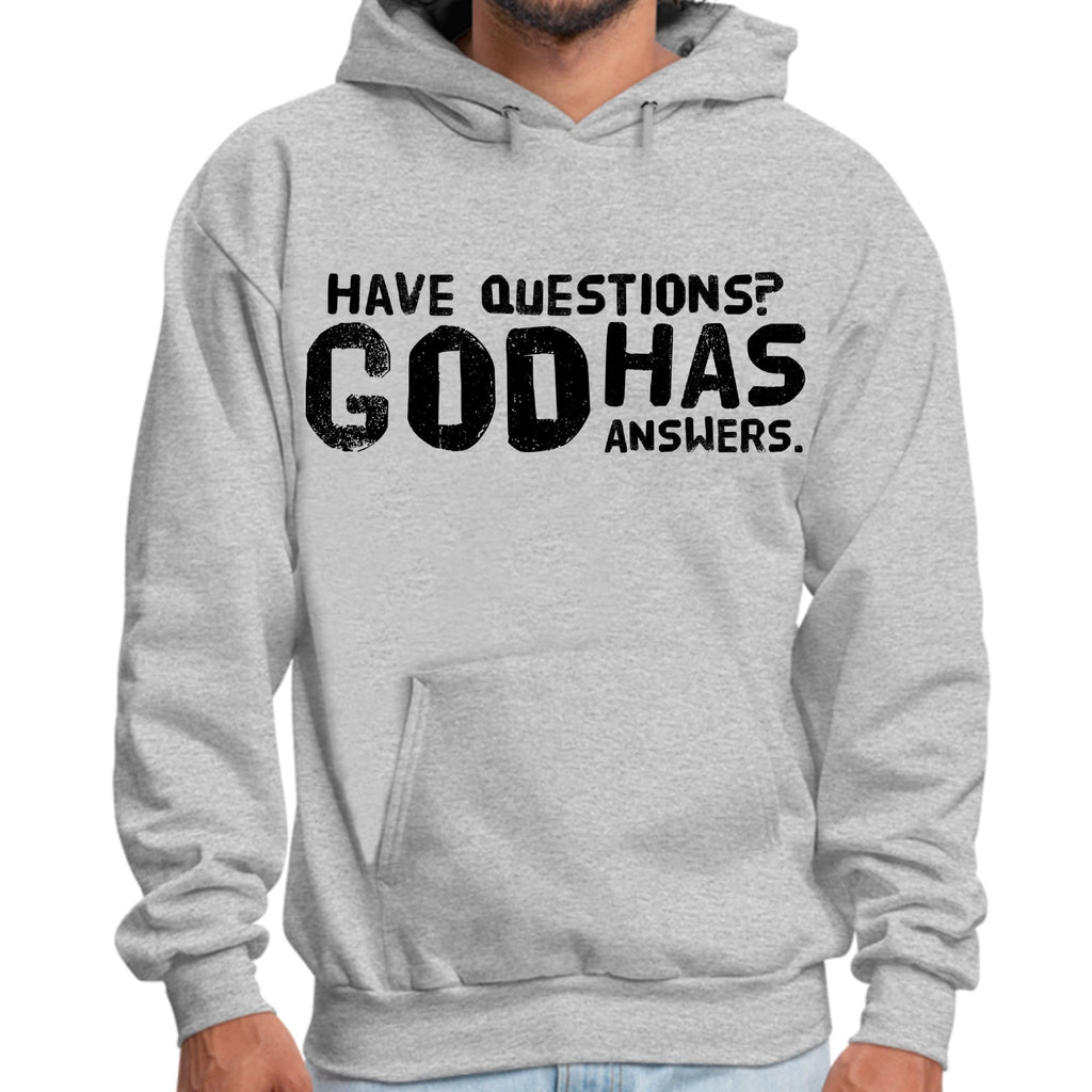 Mens Graphic Hoodie have Questions God has Answers Black Illustration