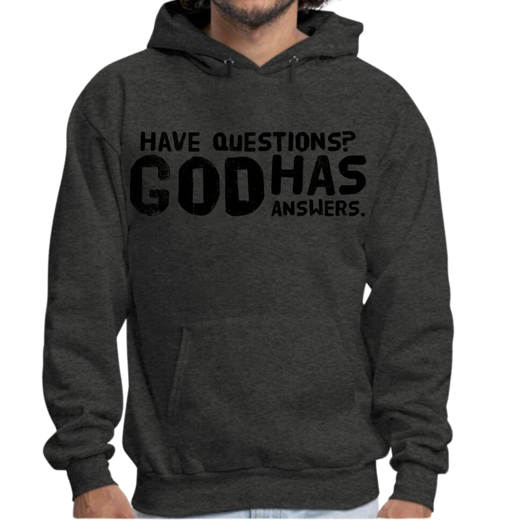 Mens Graphic Hoodie have Questions God has Answers Black Illustration