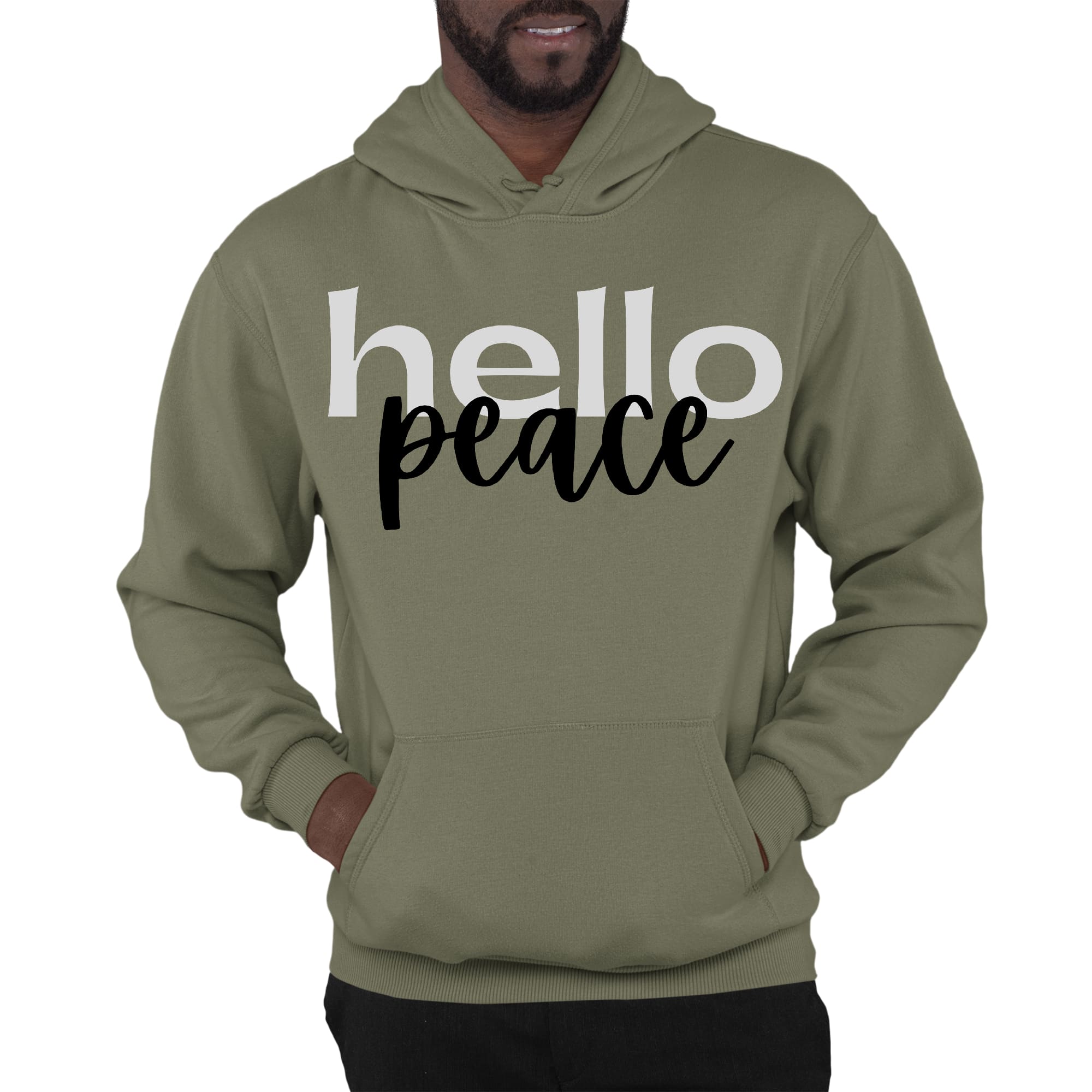 Mens Graphic Hoodie Hello Peace Motivational Peaceful Aspiration -