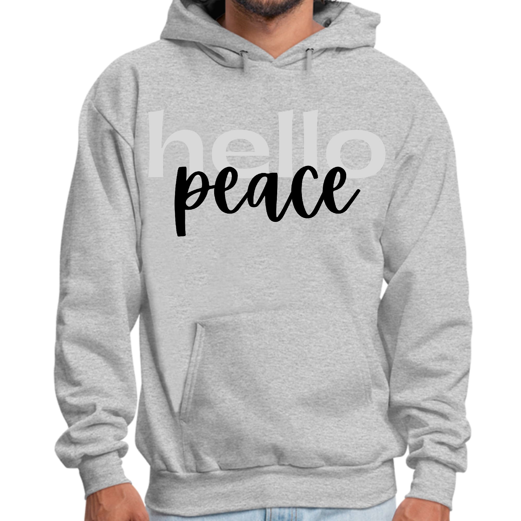 Mens Graphic Hoodie Hello Peace Motivational Peaceful Aspiration -