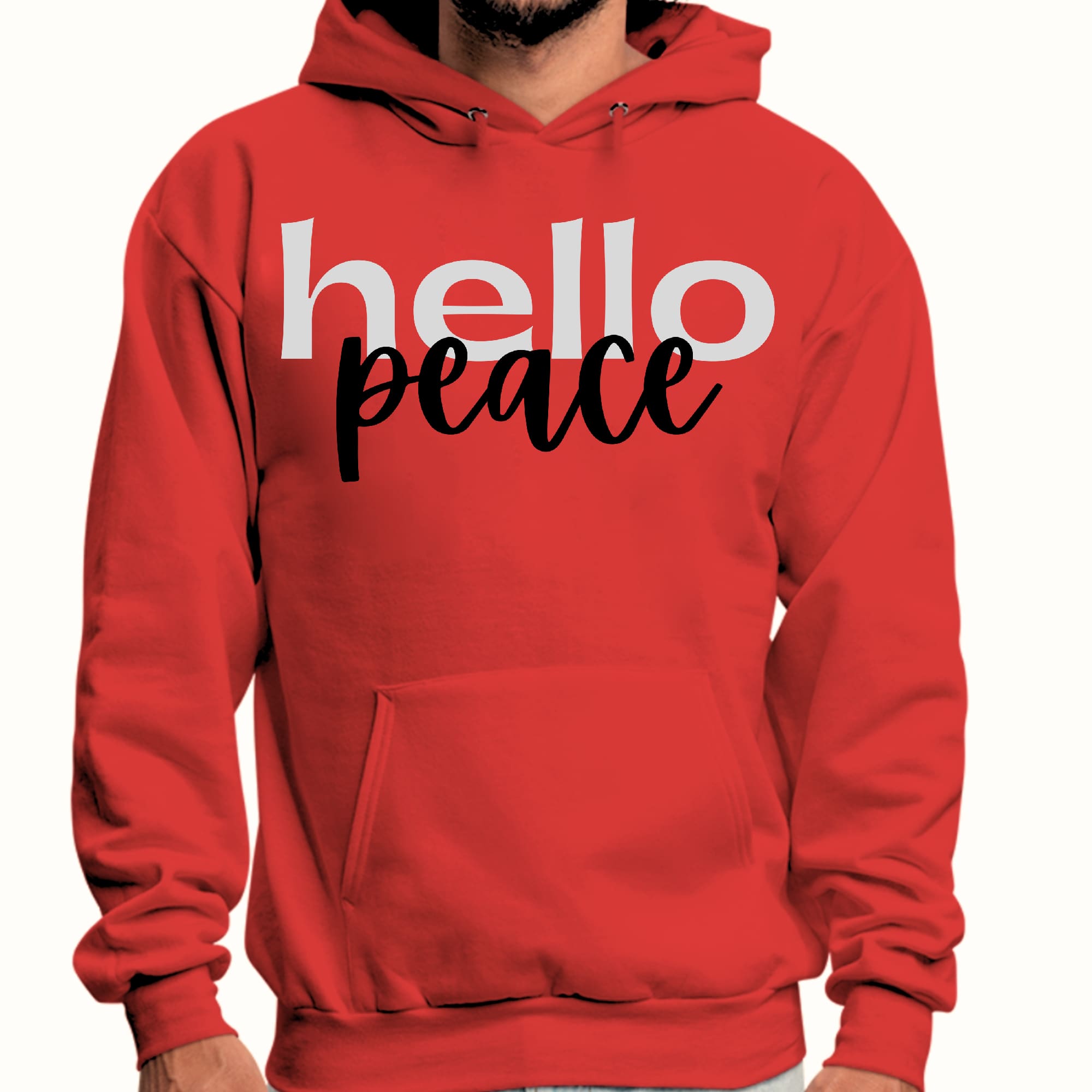Mens Graphic Hoodie Hello Peace Motivational Peaceful Aspiration -