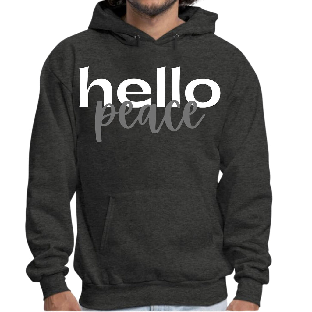 Mens Graphic Hoodie Hello Peace White and Gray