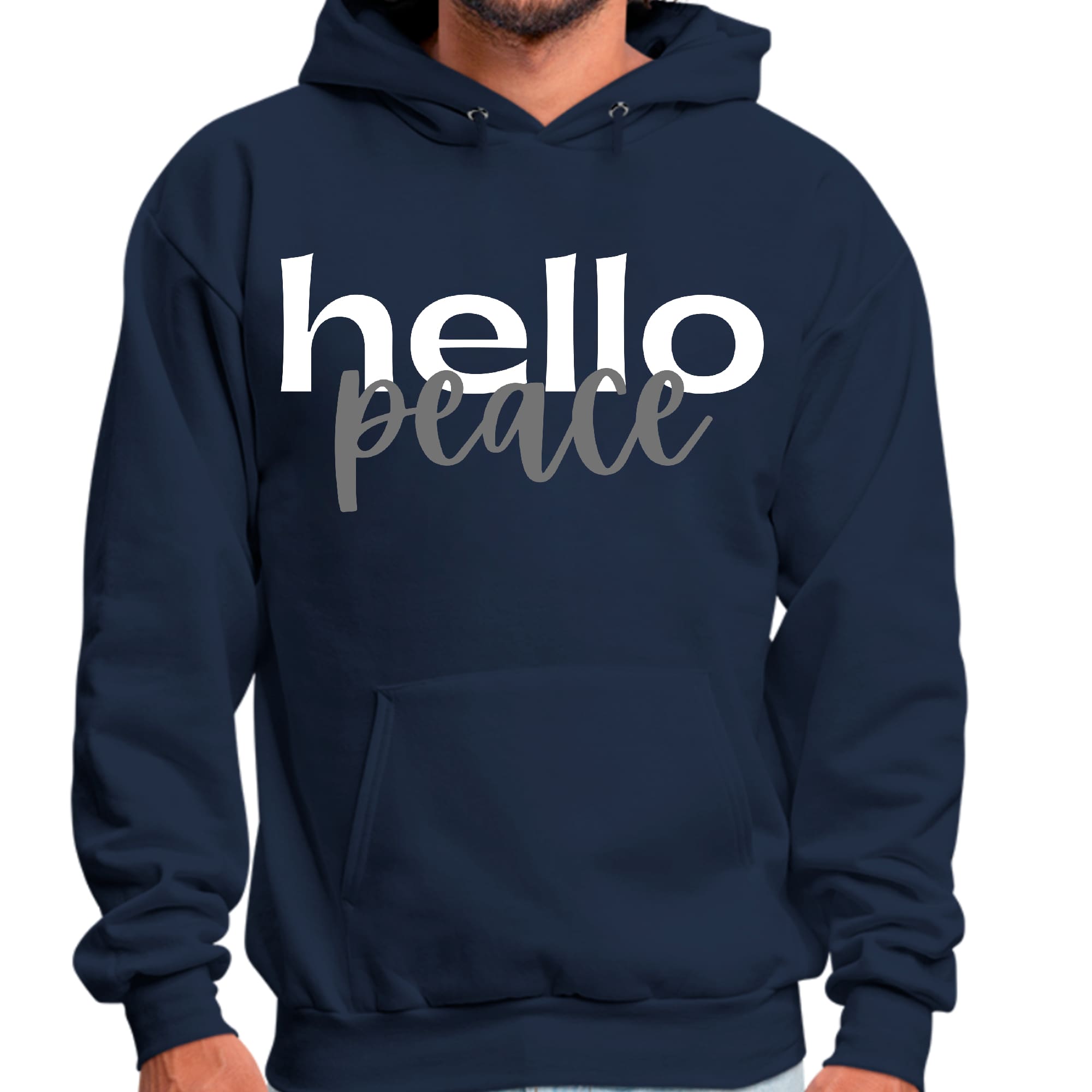 Mens Graphic Hoodie Hello Peace White and Gray