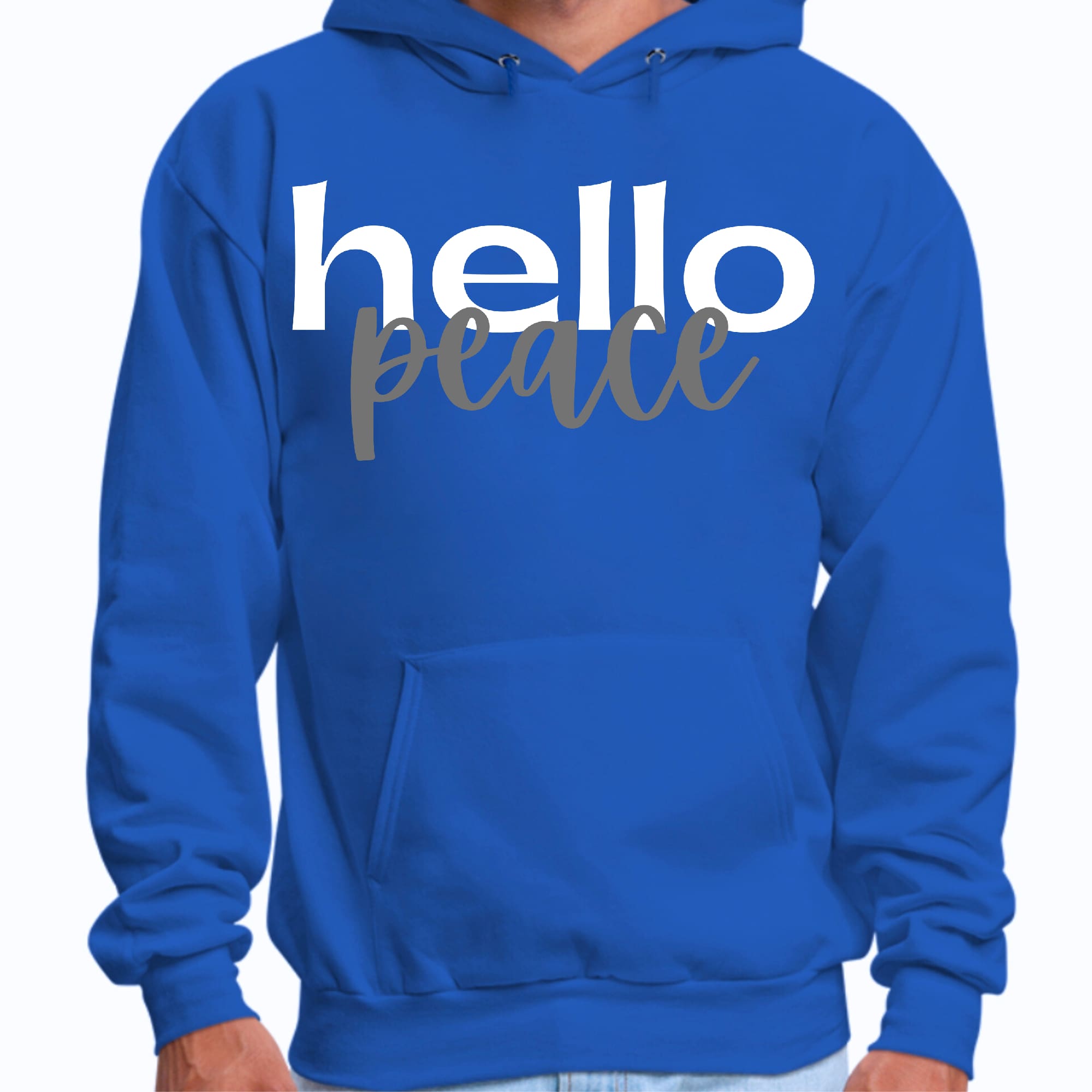 Mens Graphic Hoodie Hello Peace White and Gray