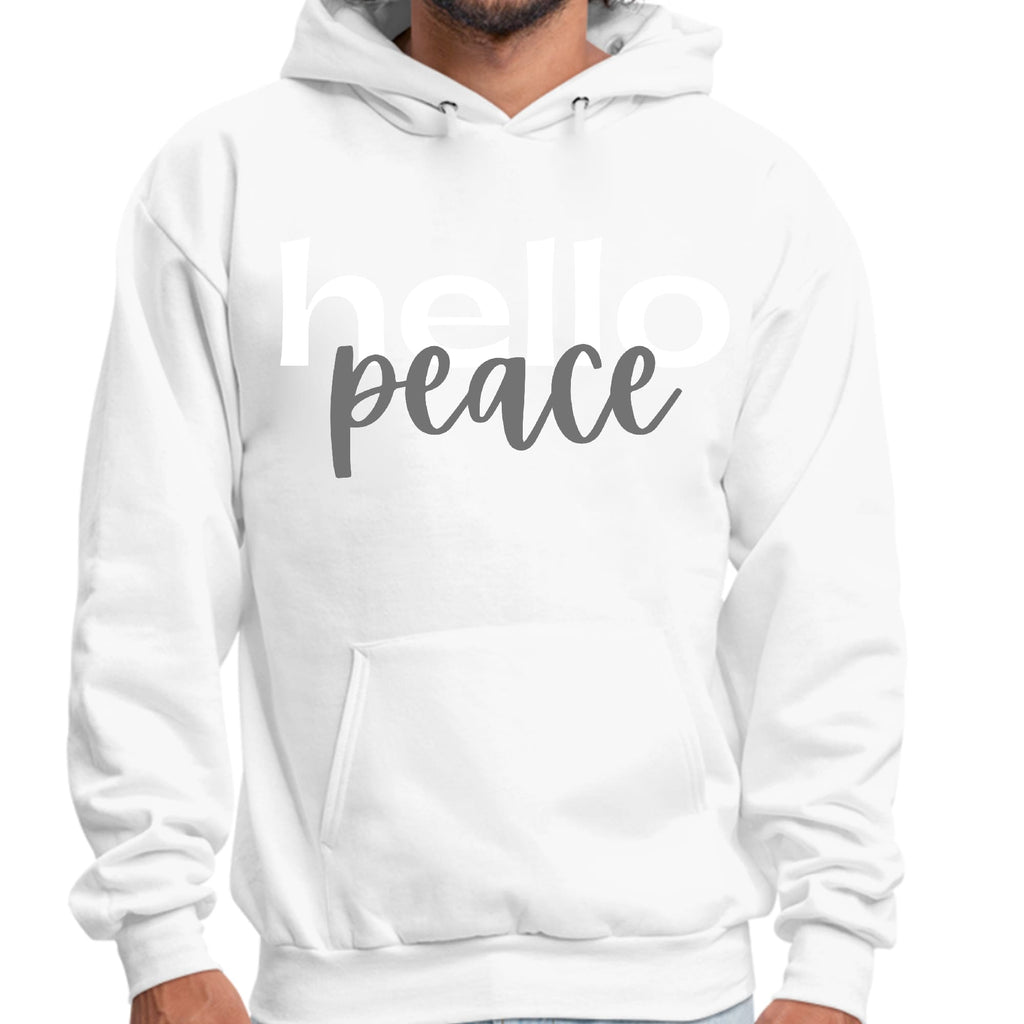 Mens Graphic Hoodie Hello Peace White and Gray
