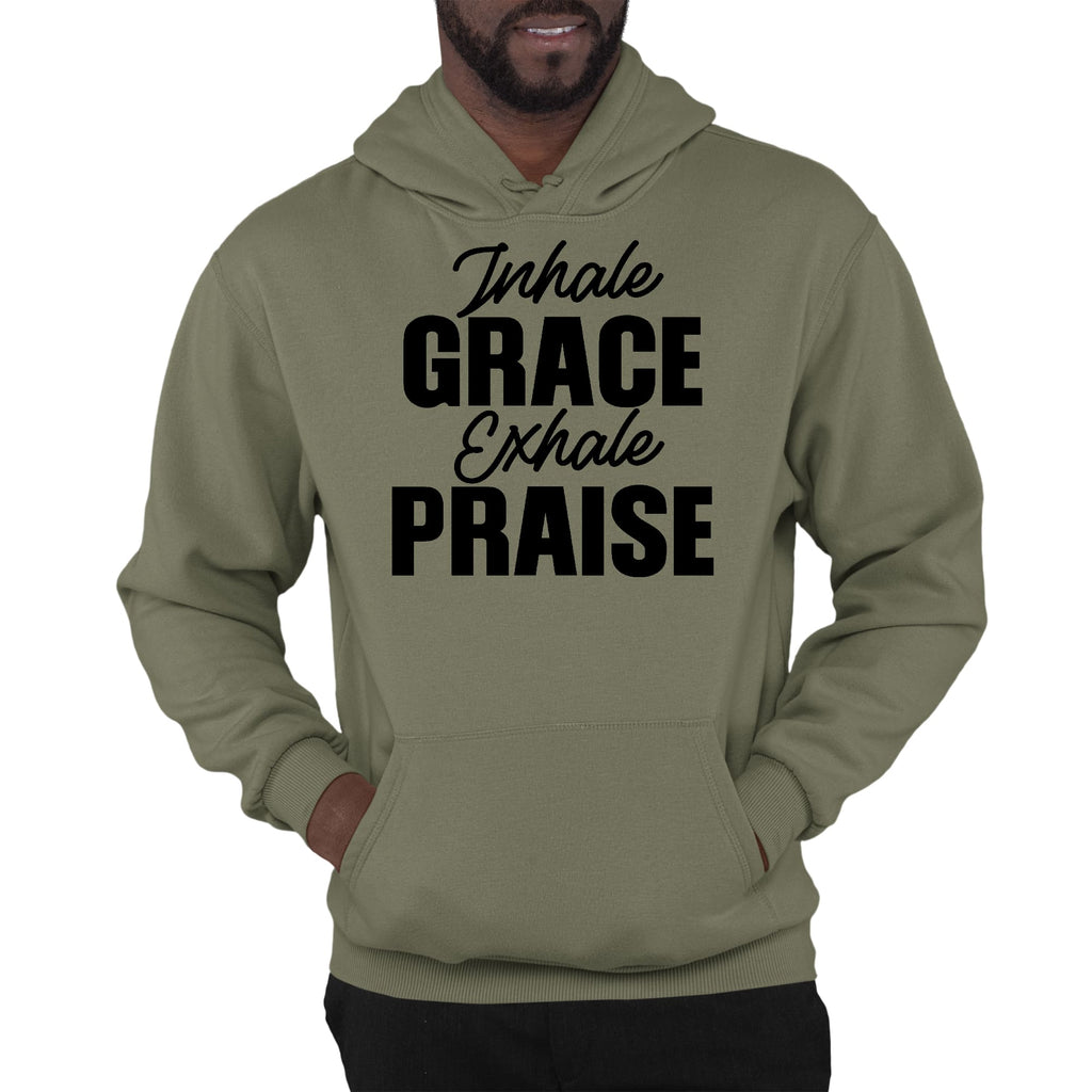 Mens Graphic Hoodie Inhale Grace Exhale Praise Black Illustration