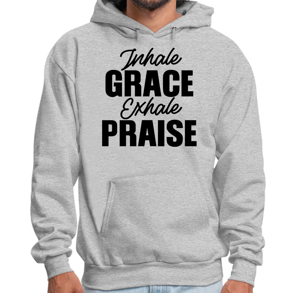 Mens Graphic Hoodie Inhale Grace Exhale Praise Black Illustration