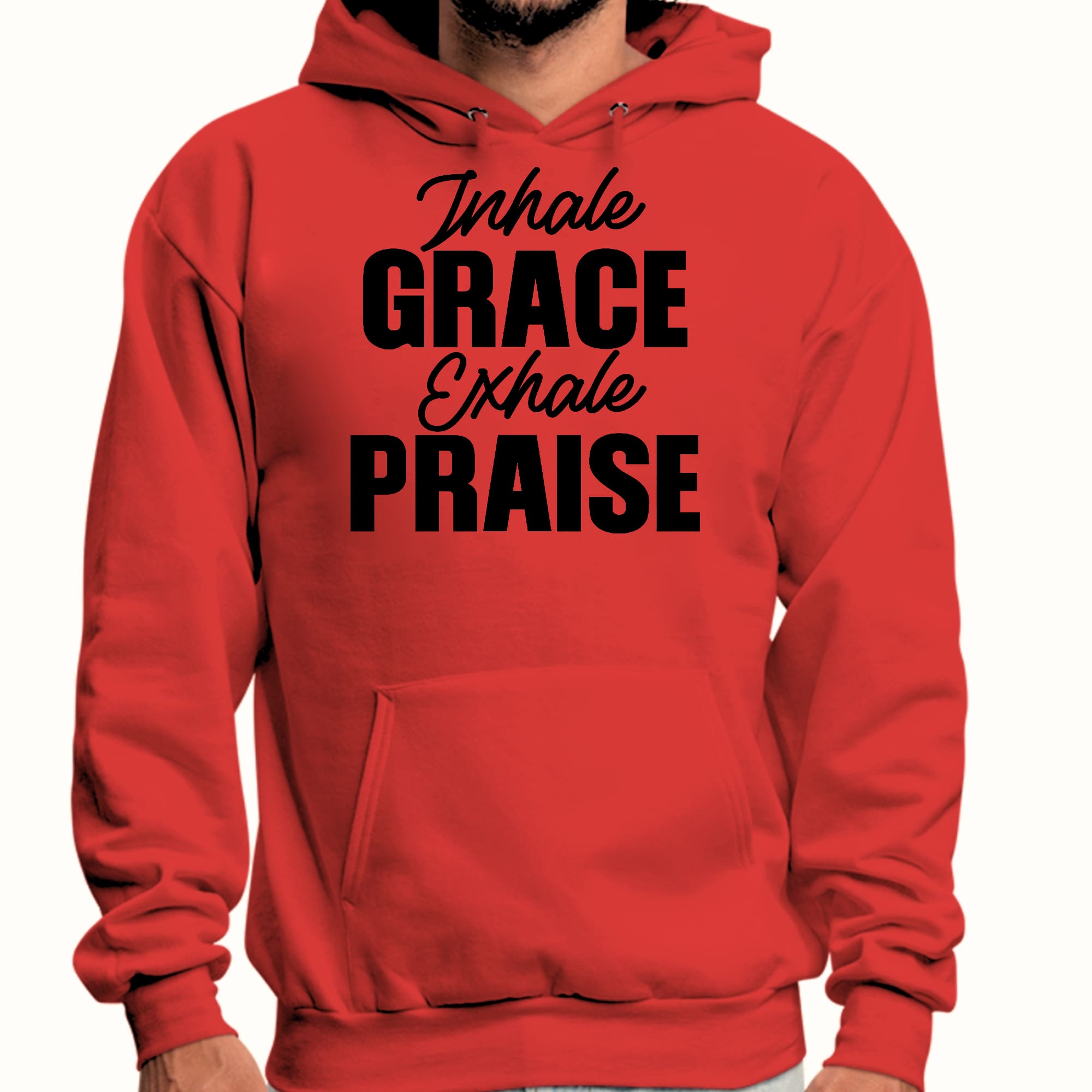 Mens Graphic Hoodie Inhale Grace Exhale Praise Black Illustration