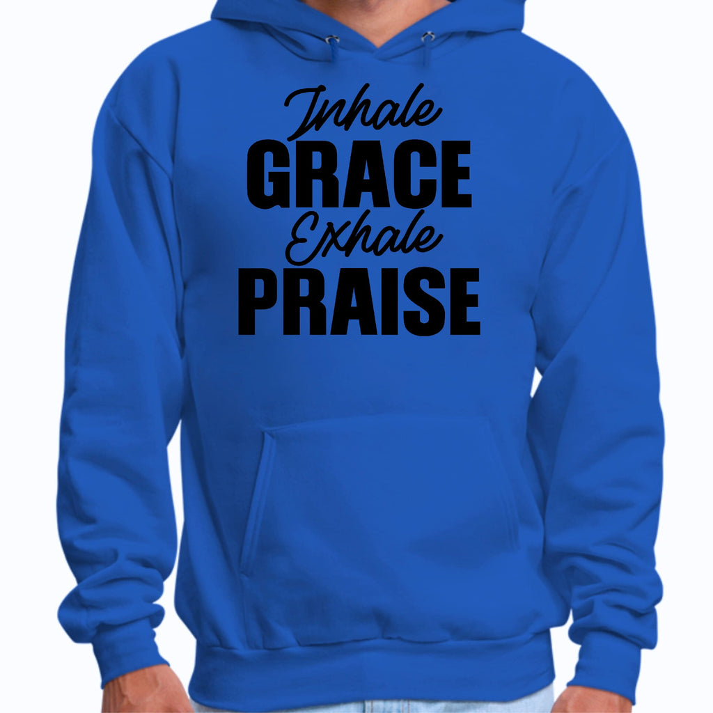 Mens Graphic Hoodie Inhale Grace Exhale Praise Black Illustration