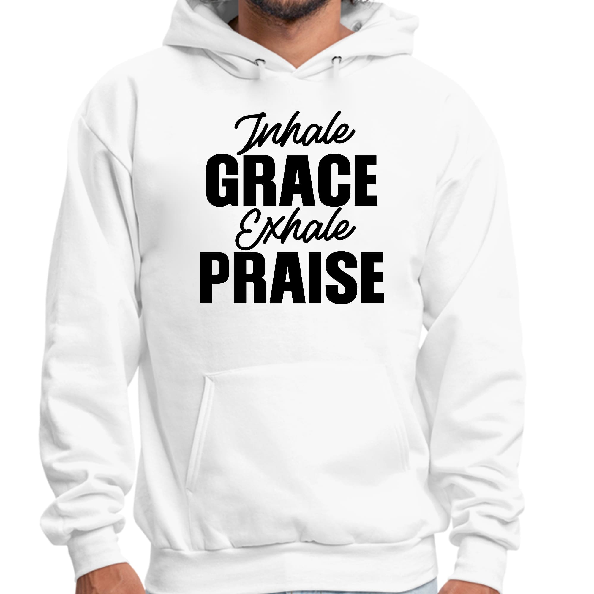 Mens Graphic Hoodie Inhale Grace Exhale Praise Black Illustration