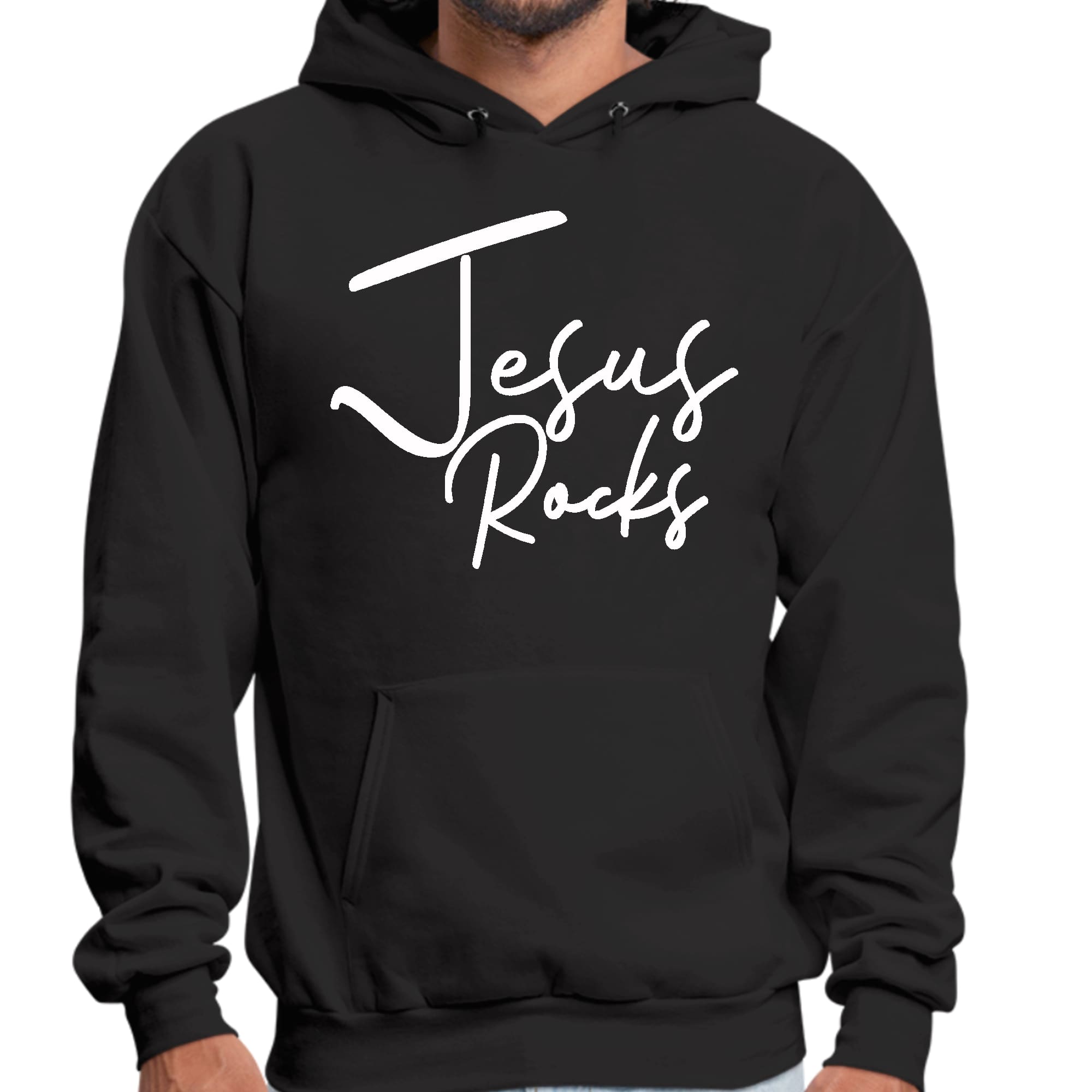 Mens Graphic Hoodie Jesus Rocks Print