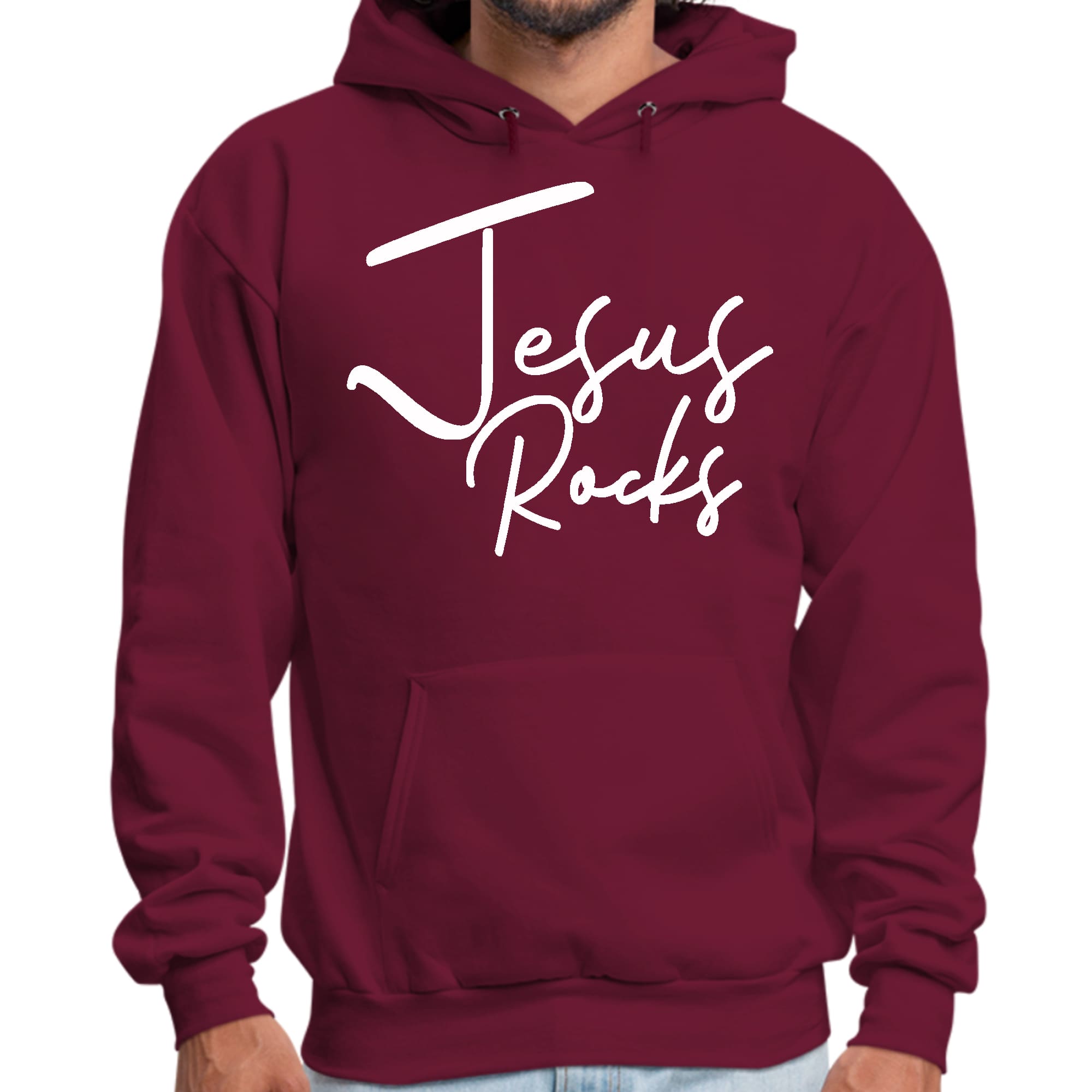 Mens Graphic Hoodie Jesus Rocks Print
