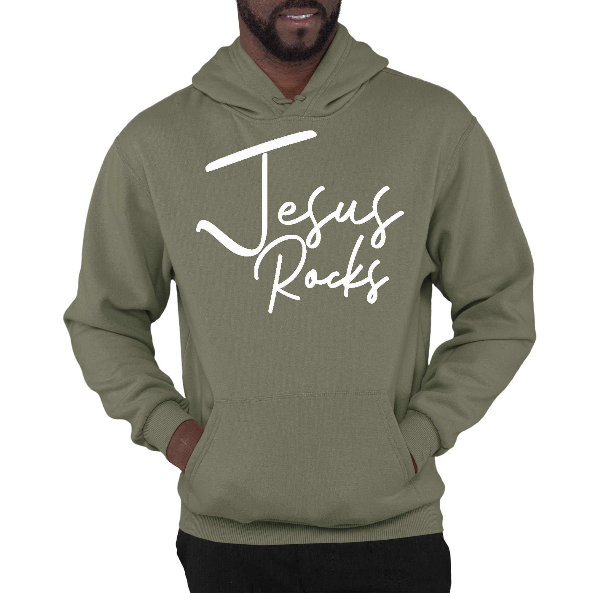 Mens Graphic Hoodie Jesus Rocks Print