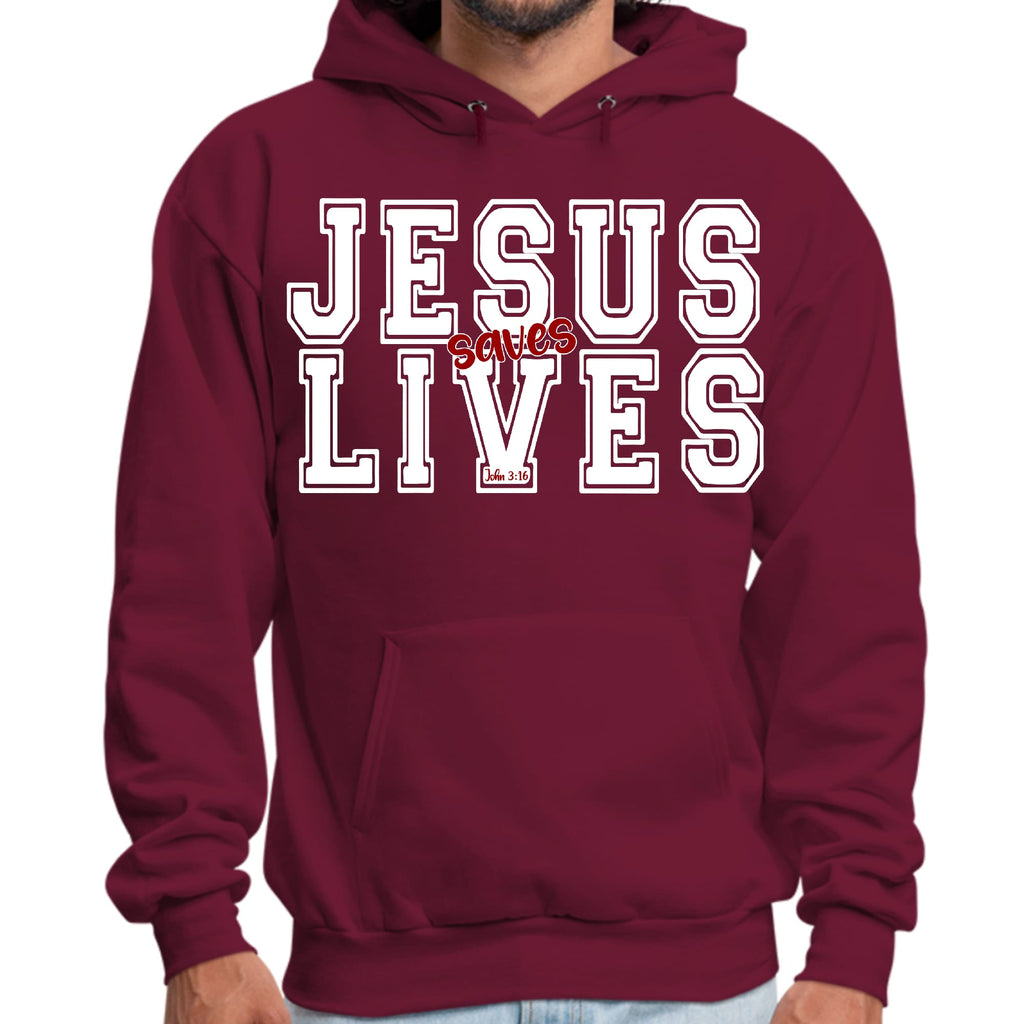 Mens Graphic Hoodie Jesus Saves Lives White Red Illustration
