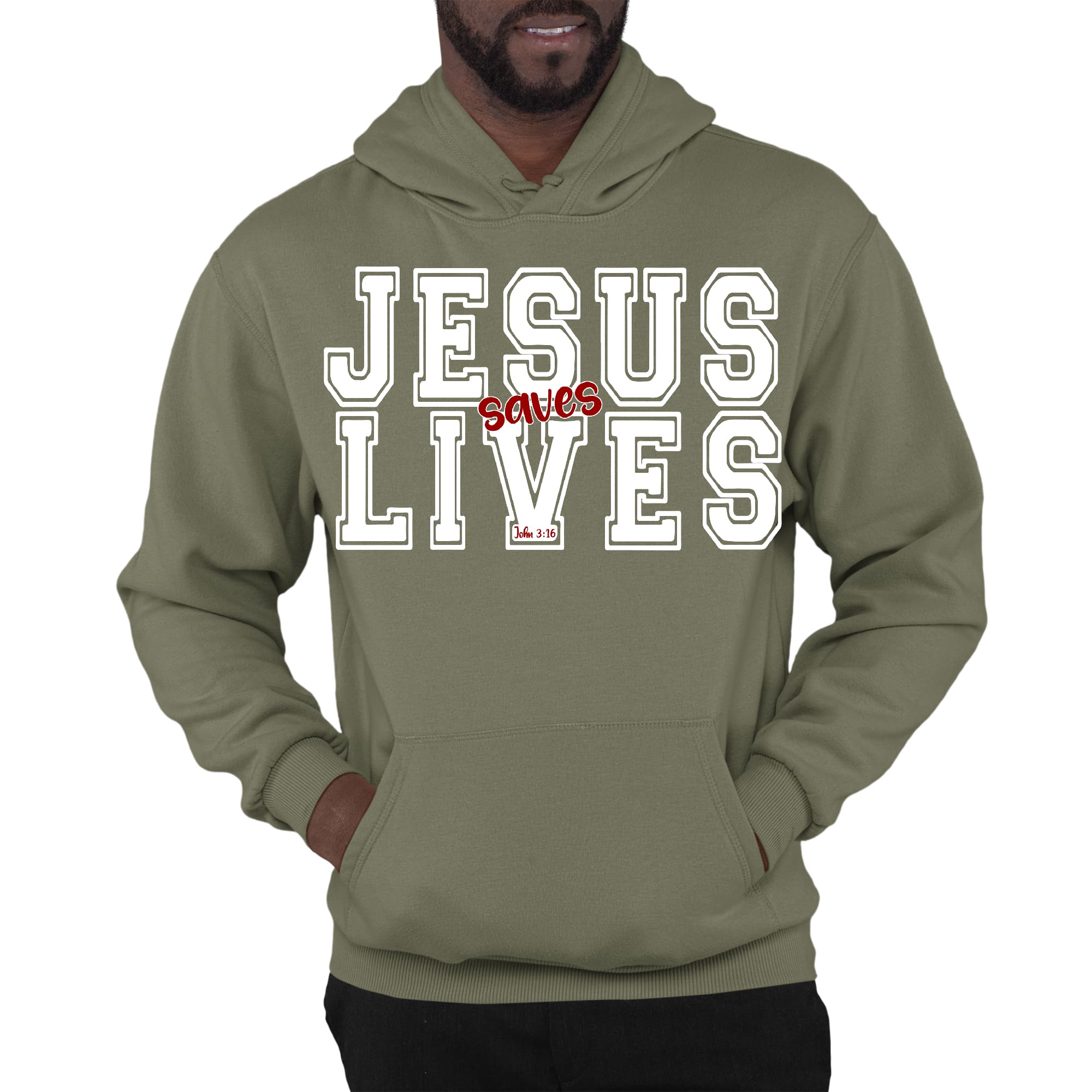 Mens Graphic Hoodie Jesus Saves Lives White Red Illustration