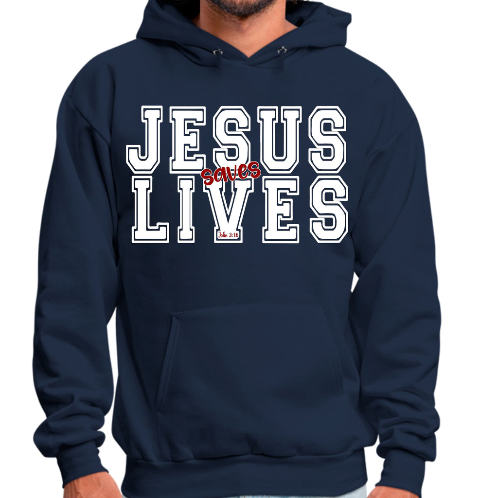 Mens Graphic Hoodie Jesus Saves Lives White Red Illustration