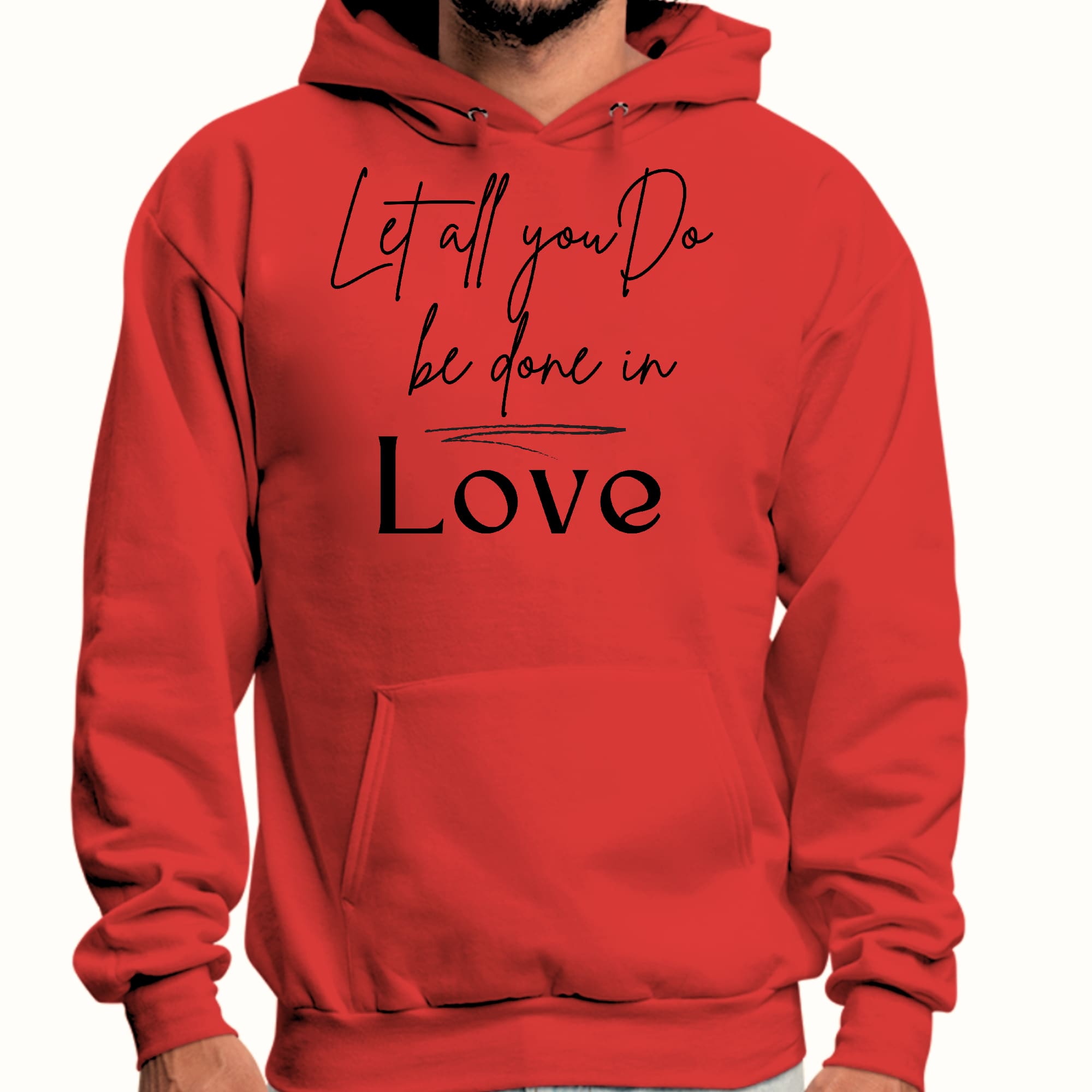 Mens Graphic Hoodie Let All you do be Done in Love Black Illustration