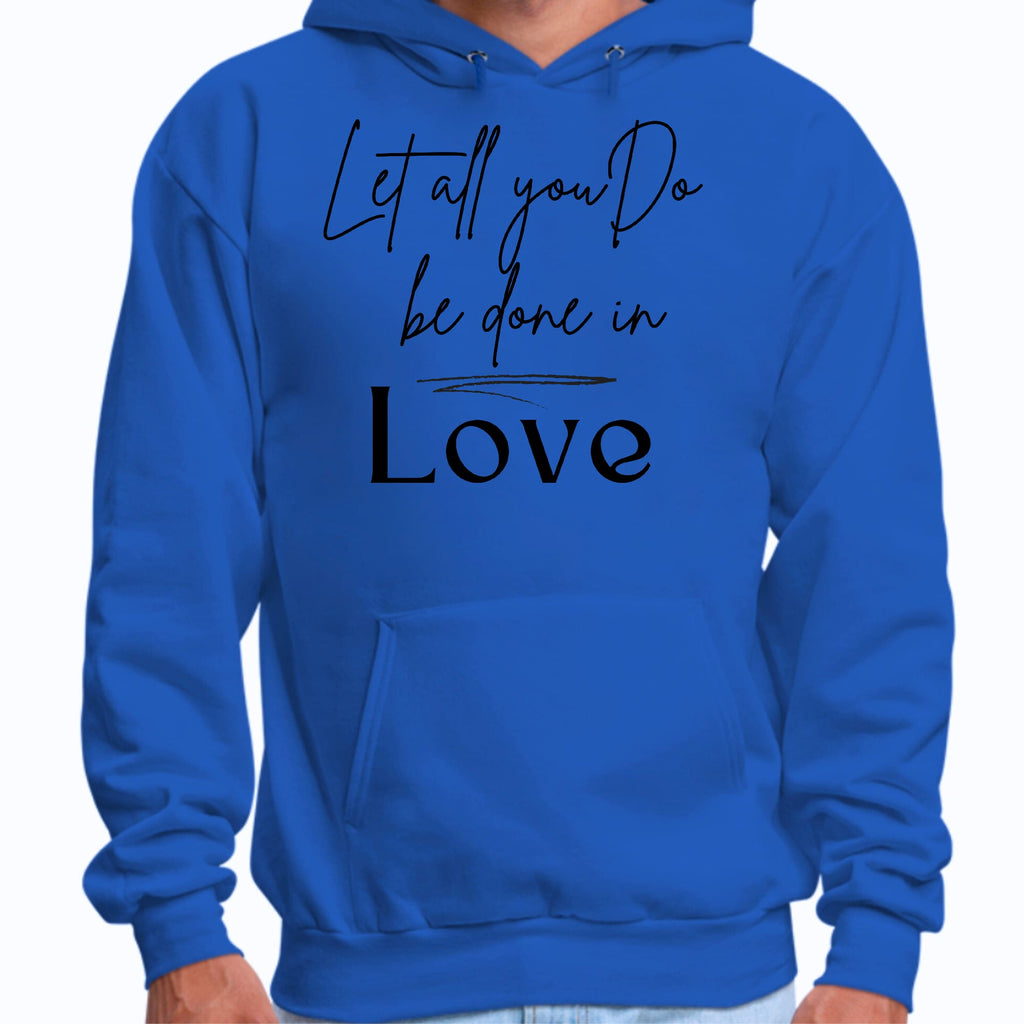 Mens Graphic Hoodie Let All you do be Done in Love Black Illustration