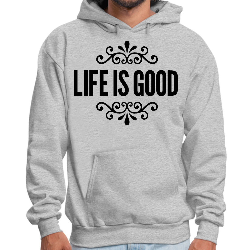 Mens Graphic Hoodie Life is Good Word Art Illustration - Black
