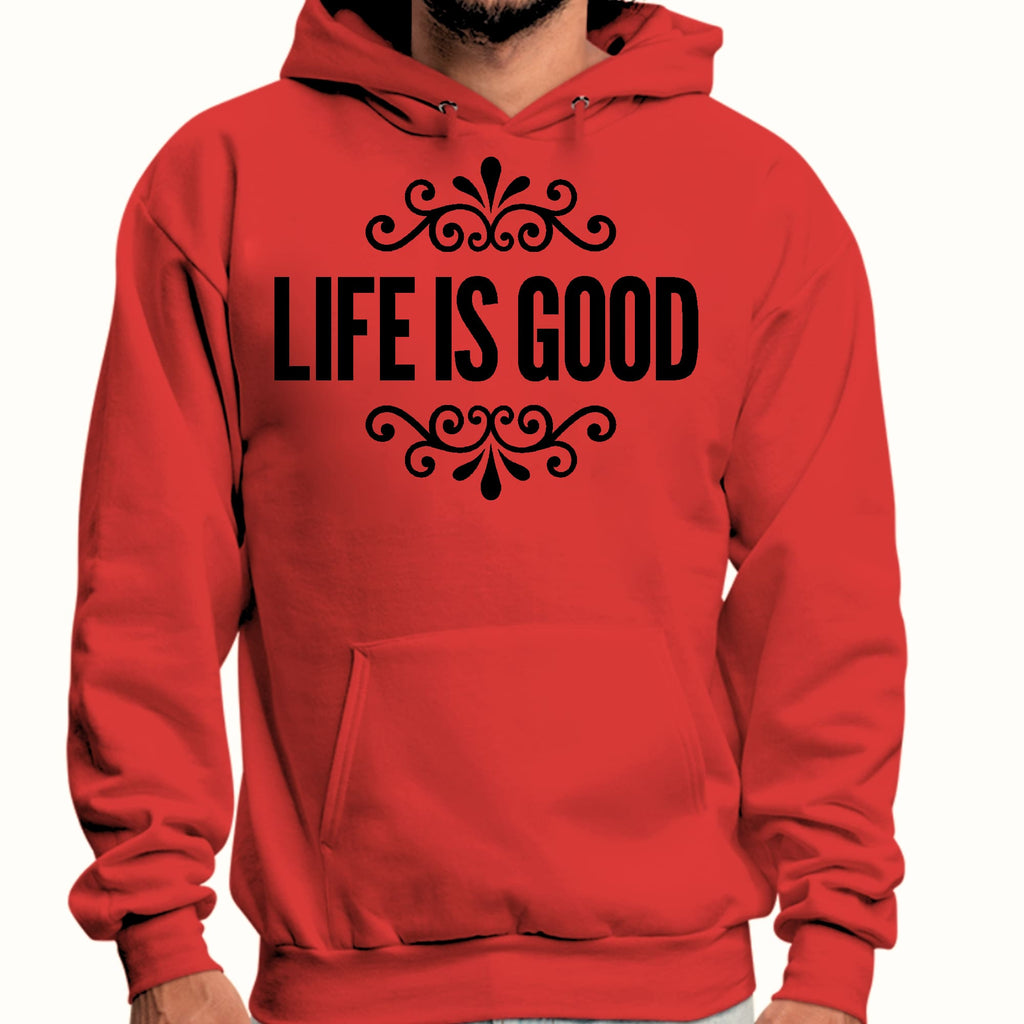 Mens Graphic Hoodie Life is Good Word Art Illustration - Black