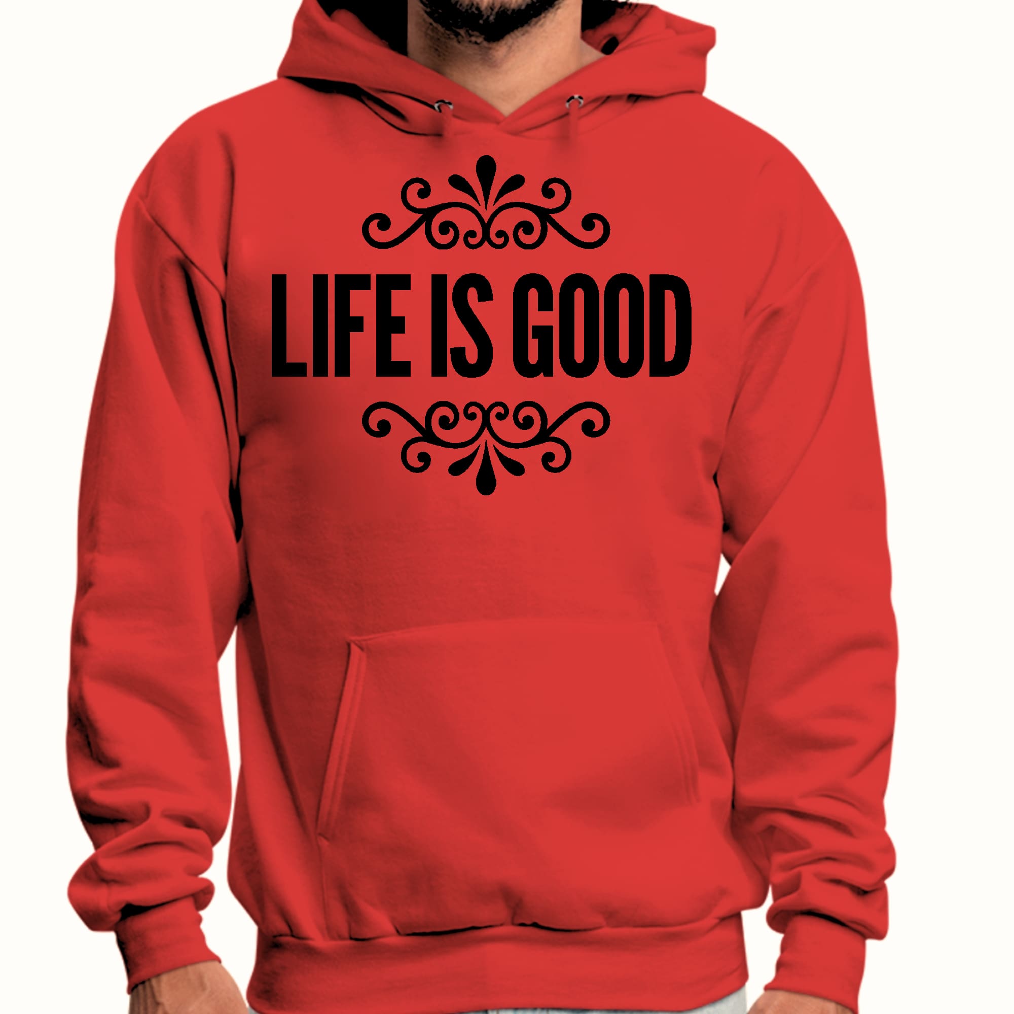 Mens Graphic Hoodie Life is Good Word Art Illustration - Black