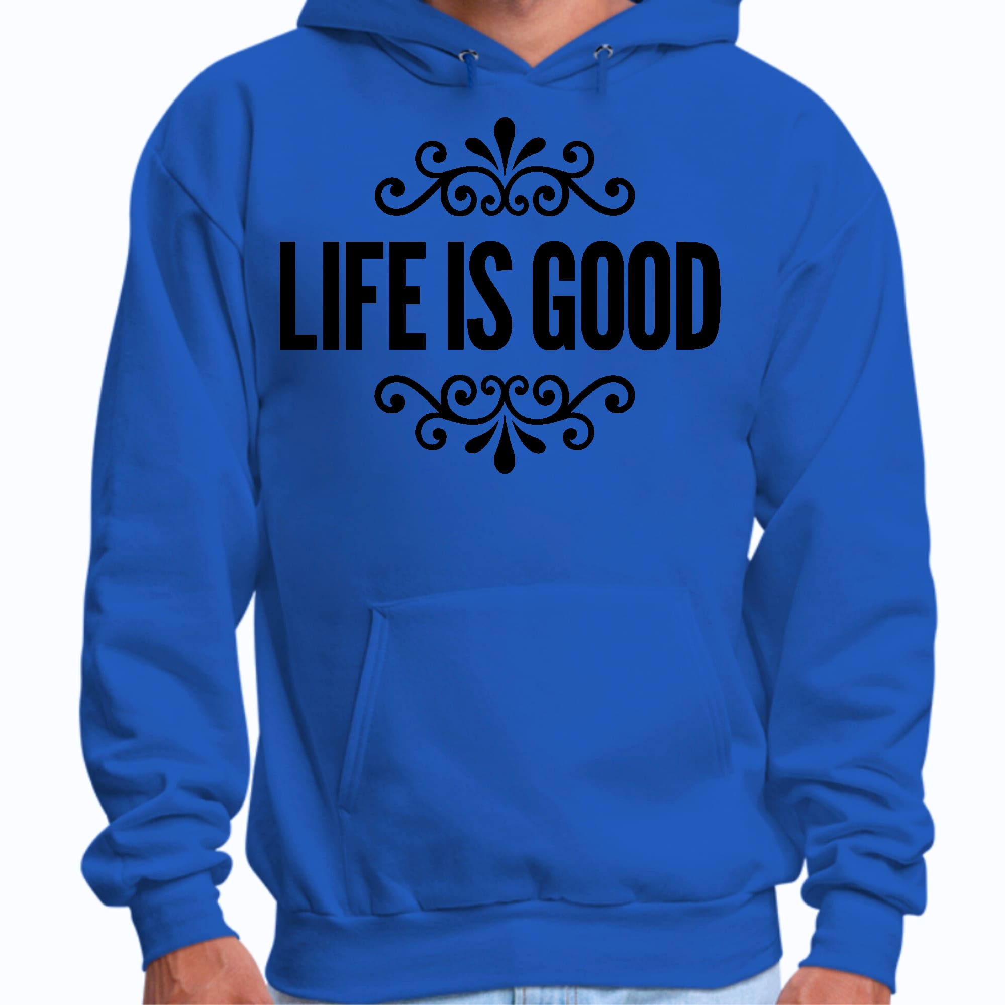 Mens Graphic Hoodie Life is Good Word Art Illustration - Black